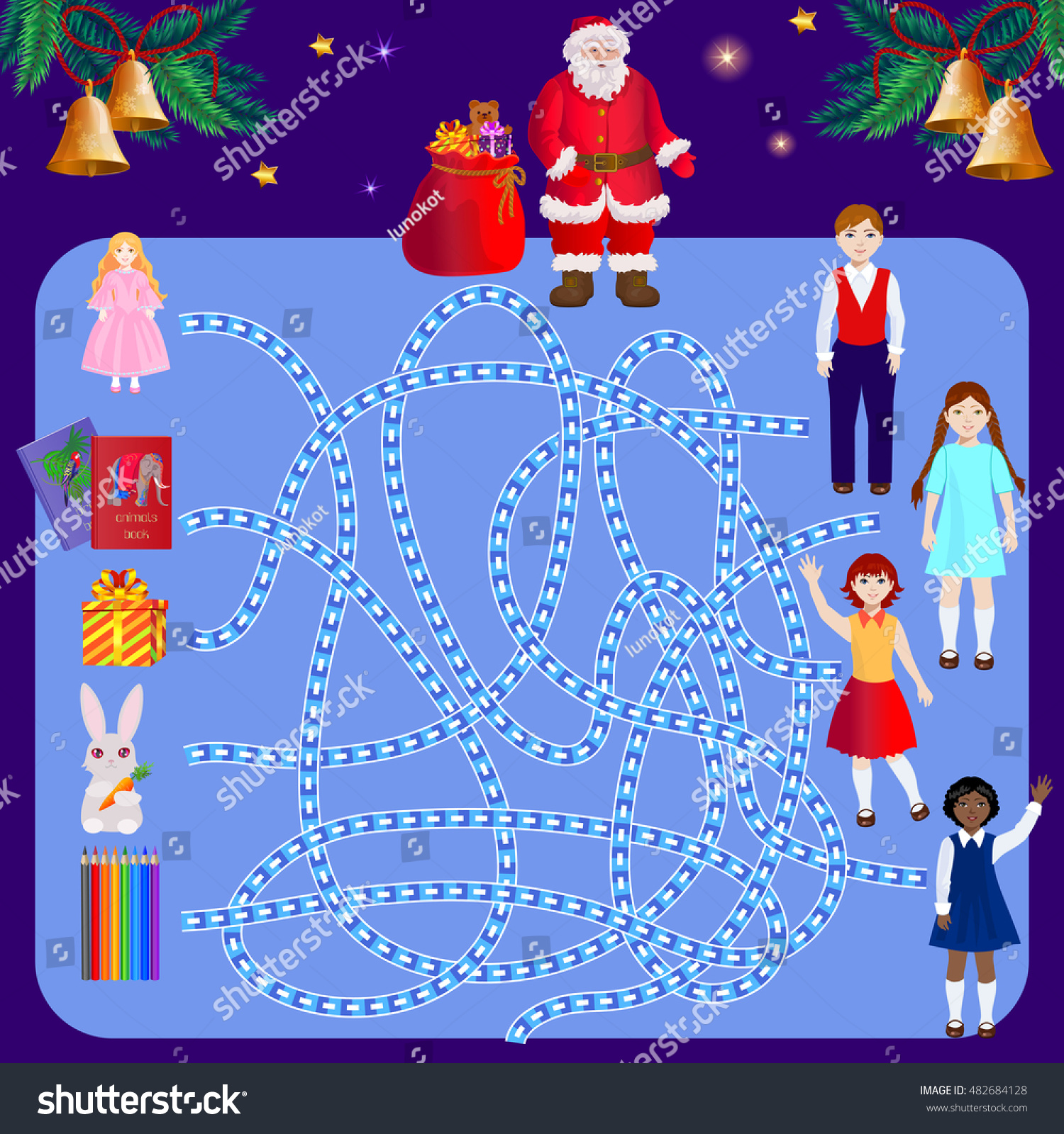 Download Christmas Illustration Maze Kids Labyrinth Santa Stock Vector Royalty Free 482684128 3D SVG Files Ideas | SVG, Paper Crafts, SVG File