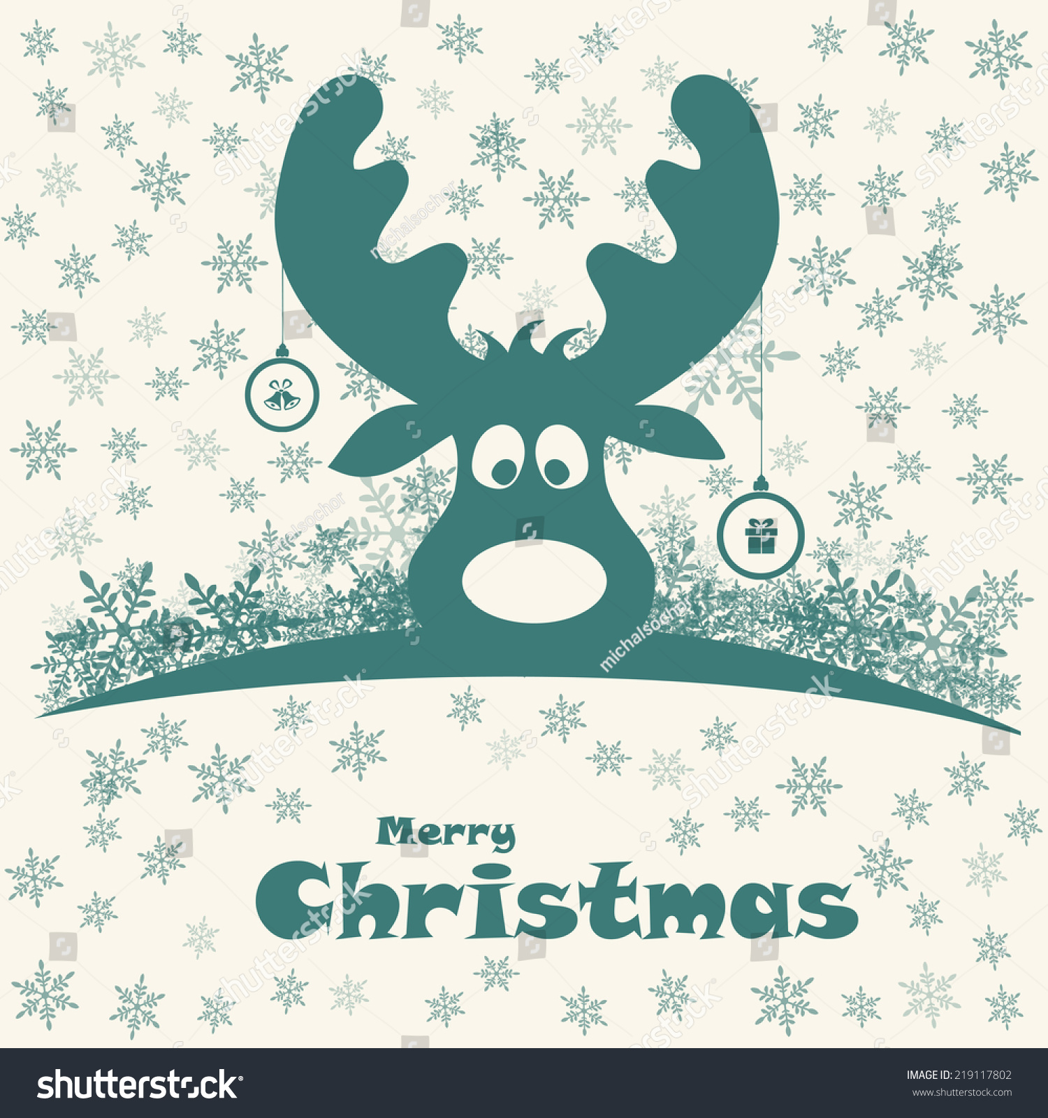 Christmas Illustration With Funny Deer, Vector - 219117802 : Shutterstock