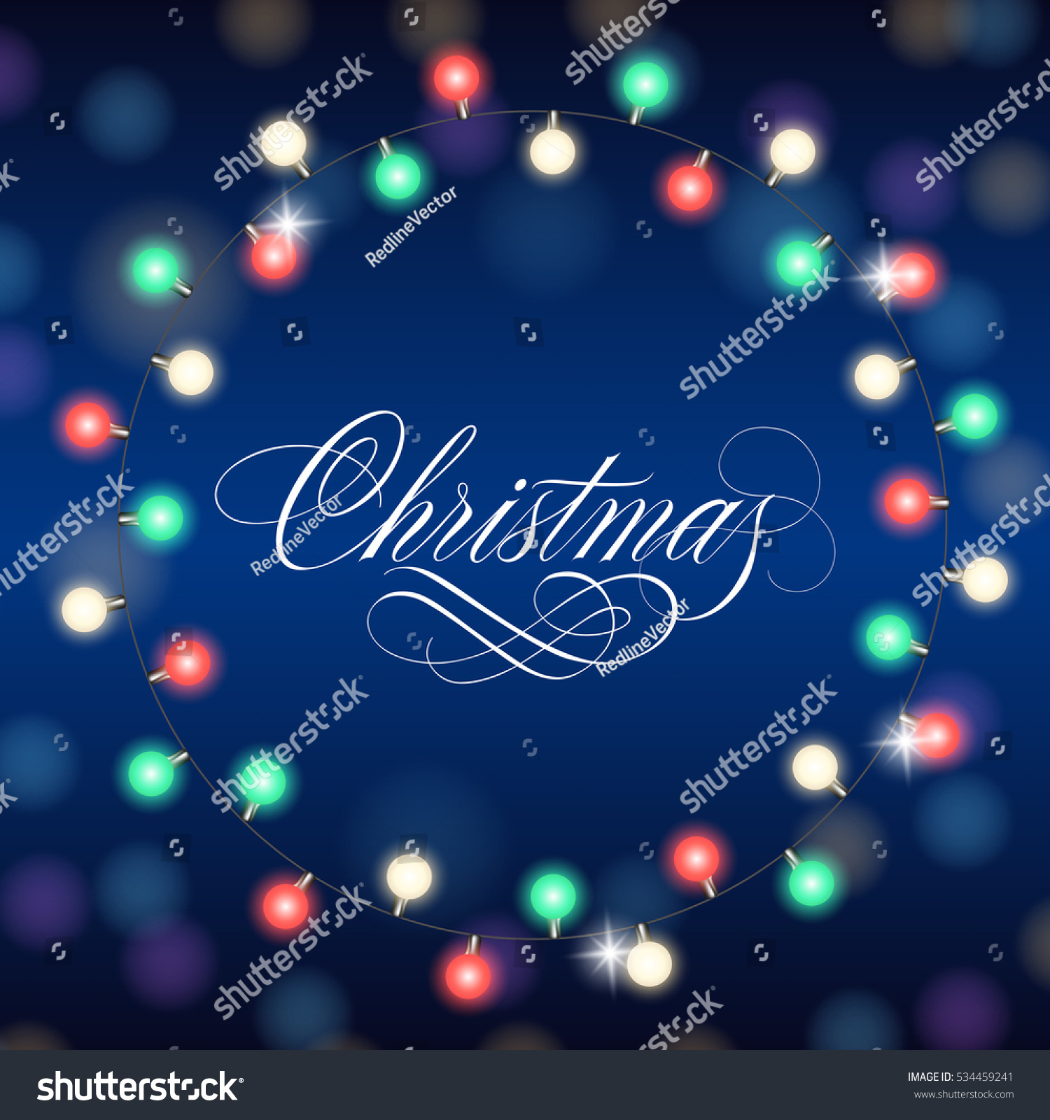 Christmas Lettering With Lights Garland Stock Vector Illustration ...