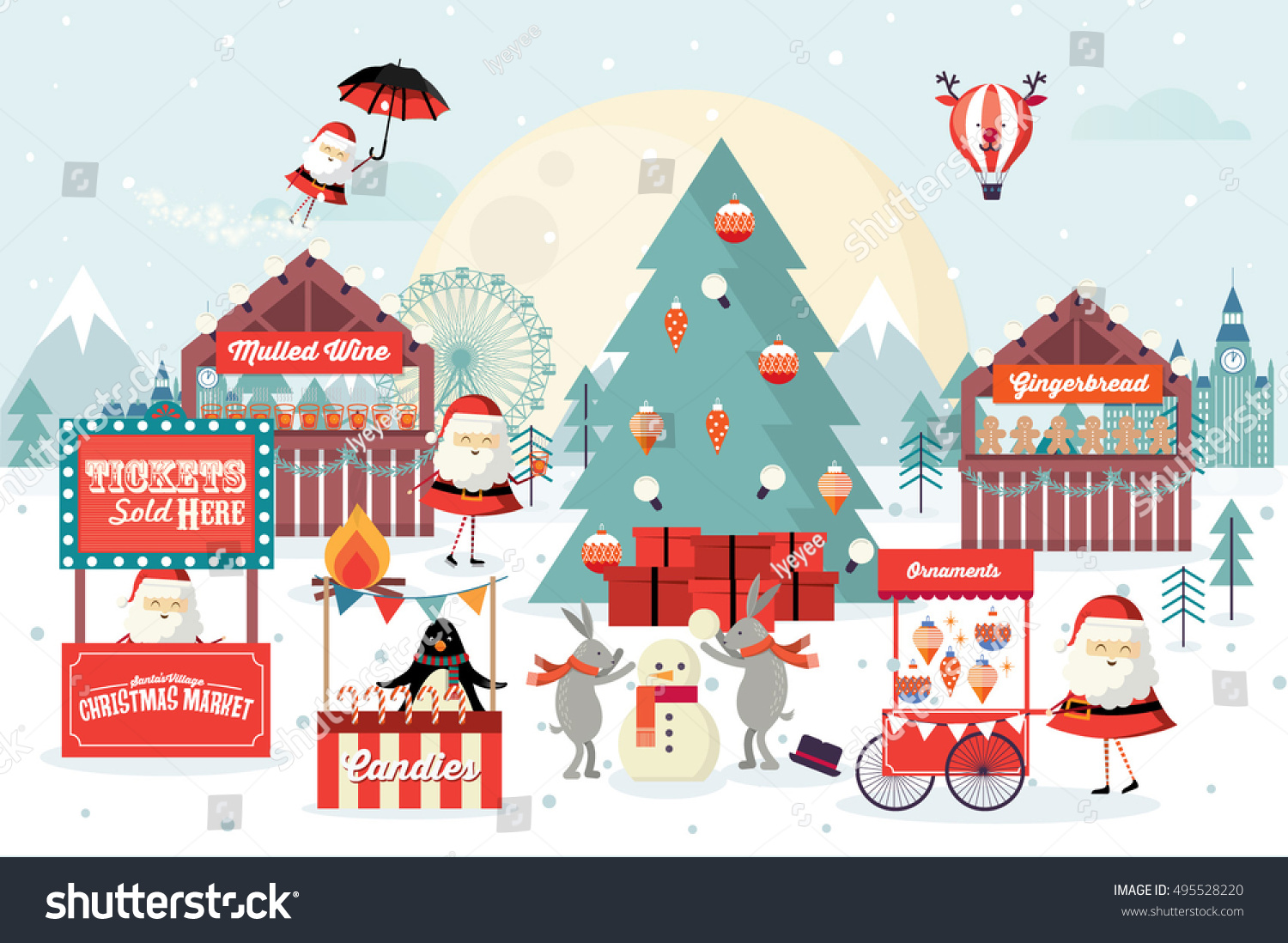 Download Christmas Market Vectorillustration Stock Vector Royalty Free 495528220 PSD Mockup Templates