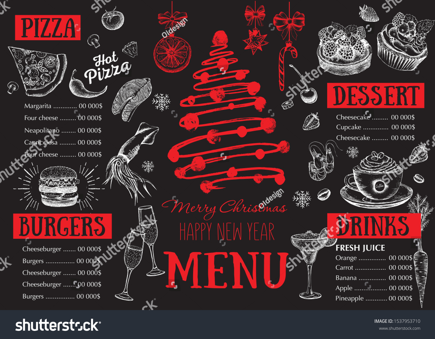 Christmas Menu Food Flyer Restaurant Menu Stock Vector Royalty Free