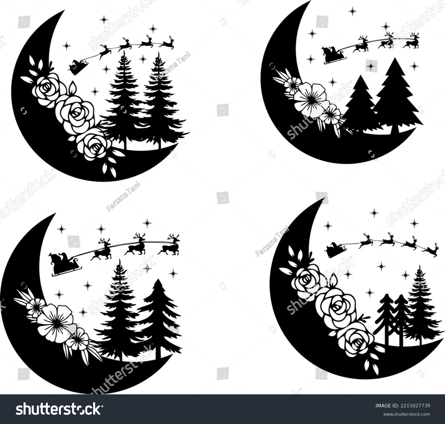 SVG of Christmas Moon tree floral design svg