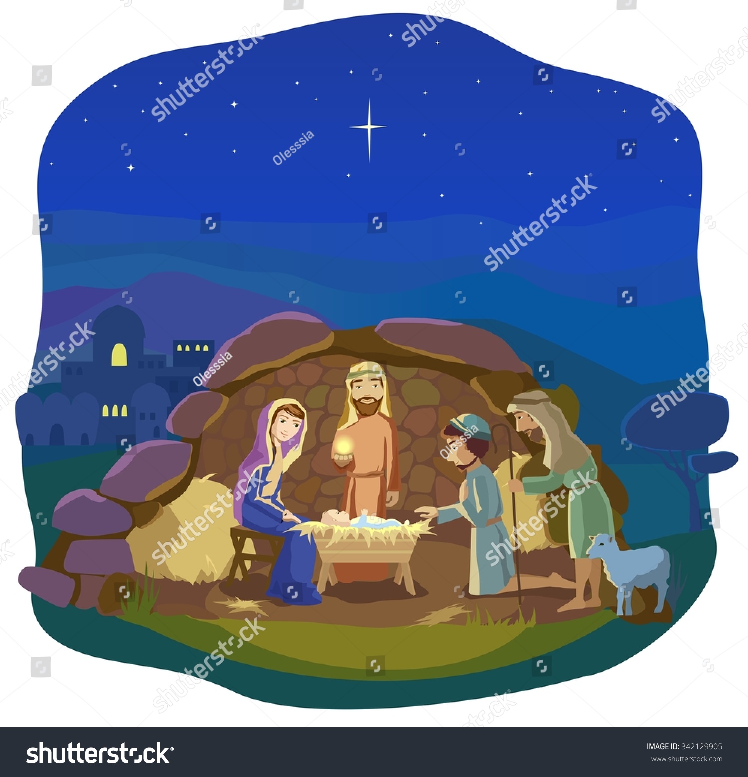 Christmas Night Birth Jesus Christ Bethlehem Stock Vector (Royalty Free ...