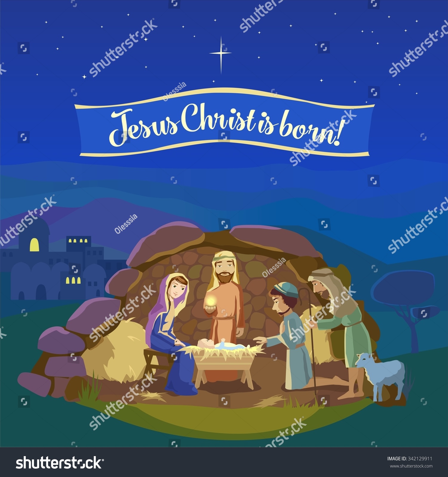 Christmas night Birth of Jesus Christ in Bethlehem Josef Mary and the Baby