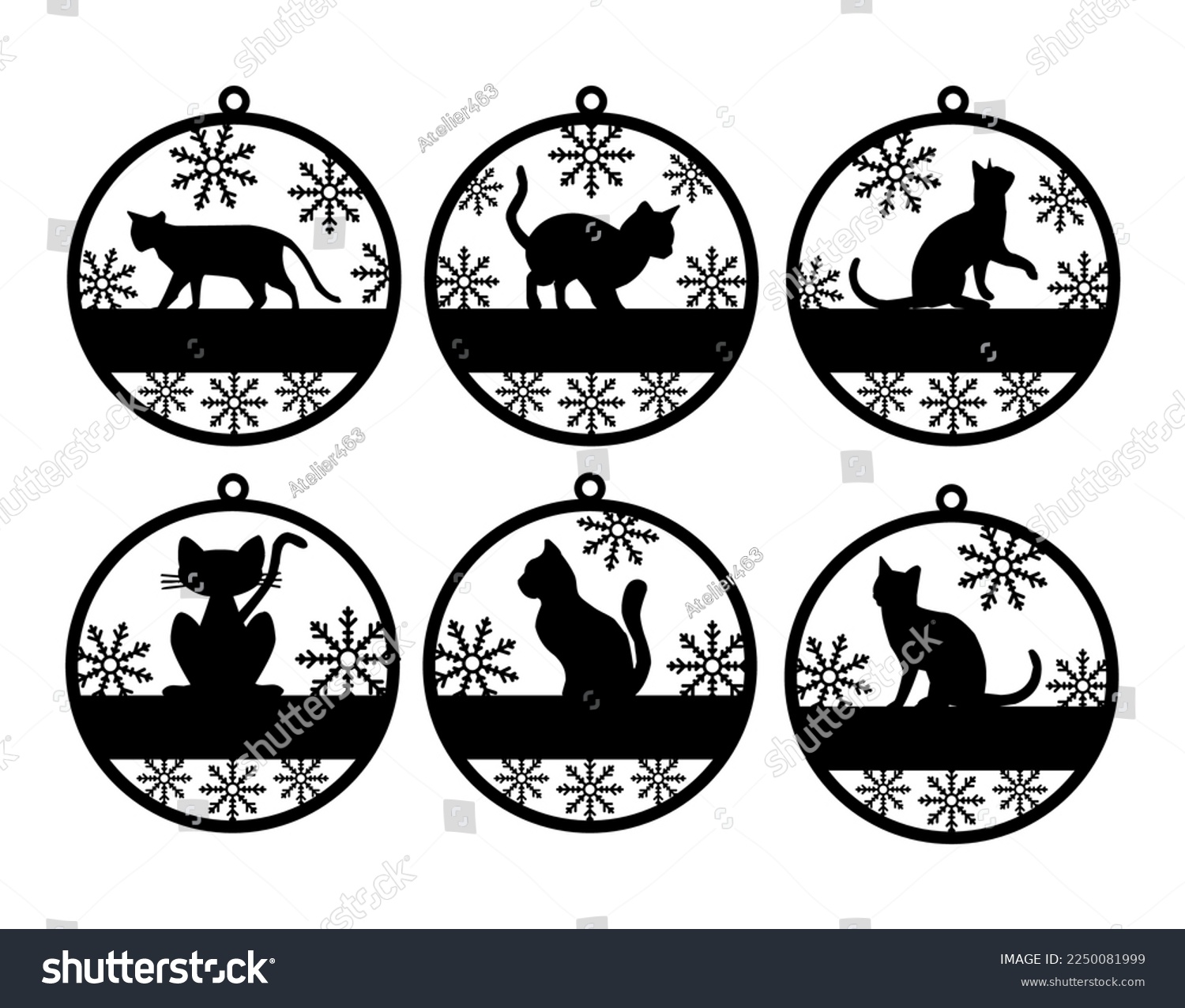 SVG of Christmas Ornaments Cat Vector for Laser Cut Files. svg