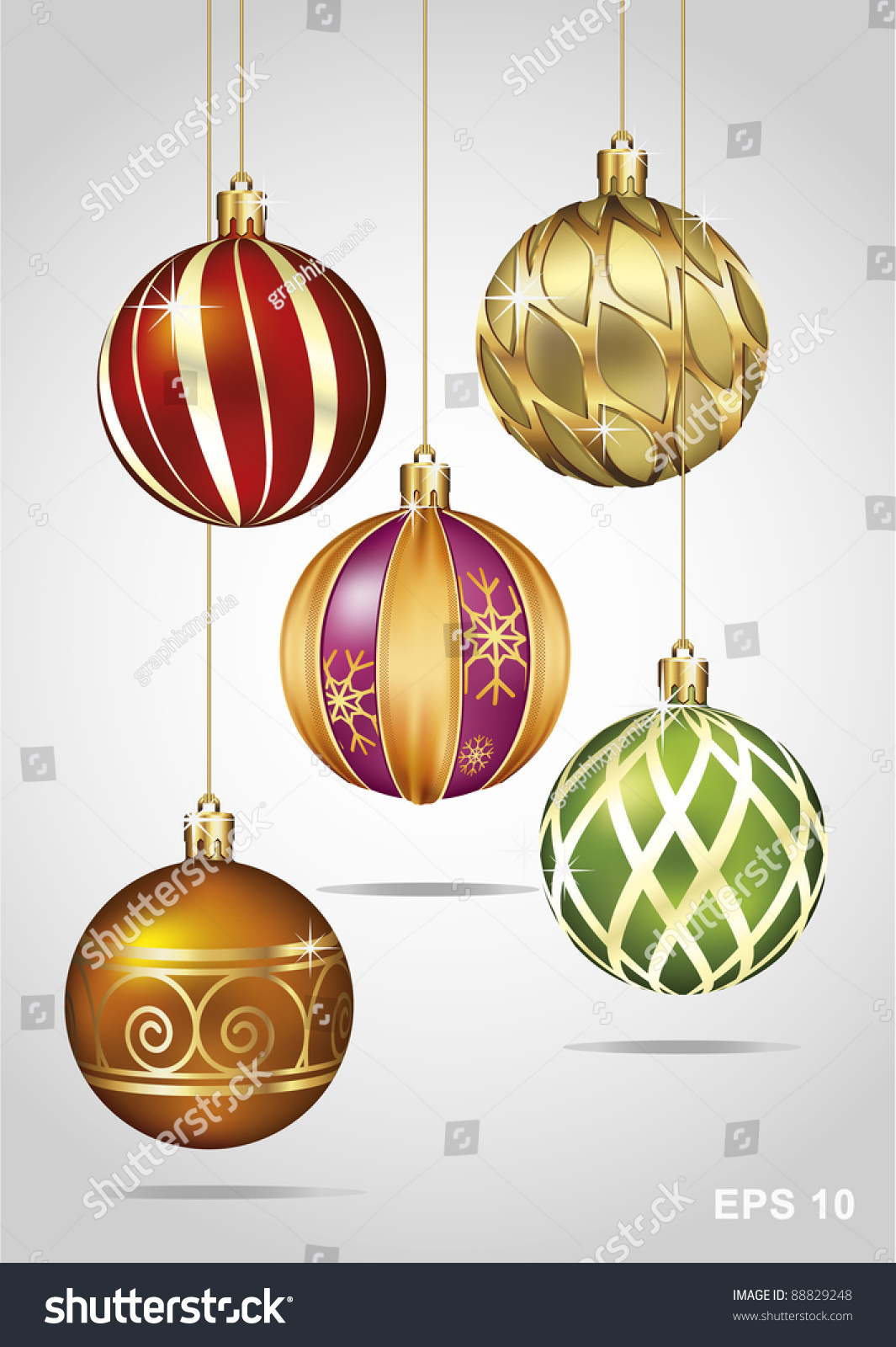 Christmas Ornaments Hanging On Gold Thread Stock Vector (Royalty Free ...