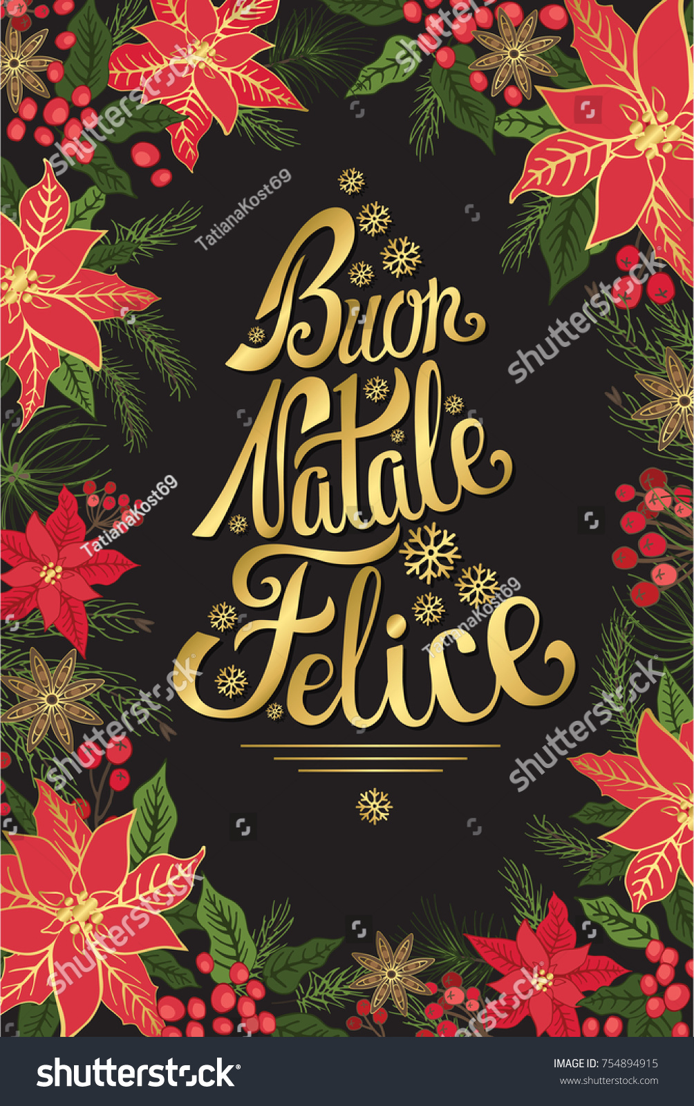 Buon Natale Vintage.Christmas Party Buon Natale Invitationdesign Templateflyerticket Stock Vector Royalty Free 754894915