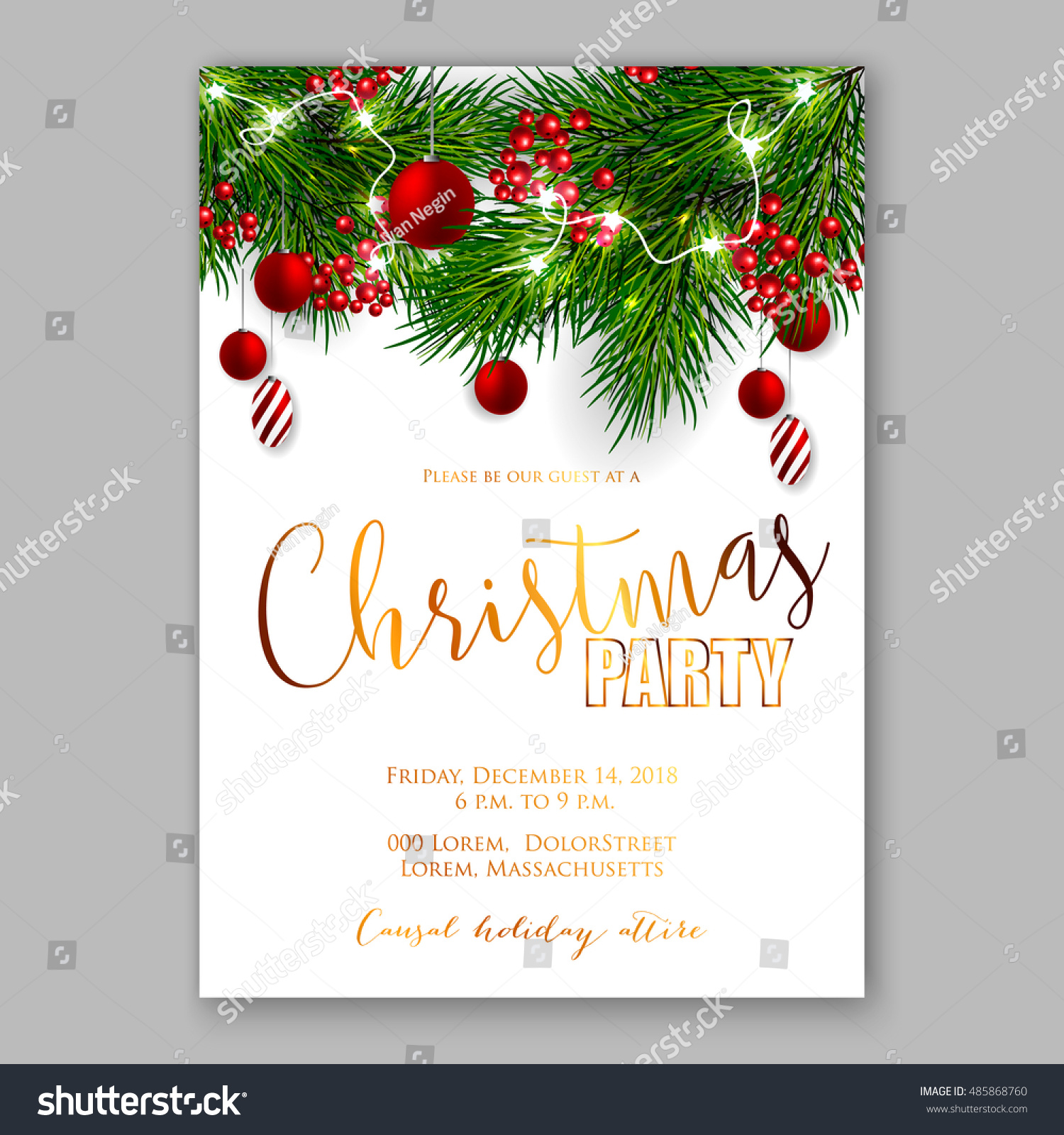 Christmas Party Invitation Template Background Fir Stock Vector ...