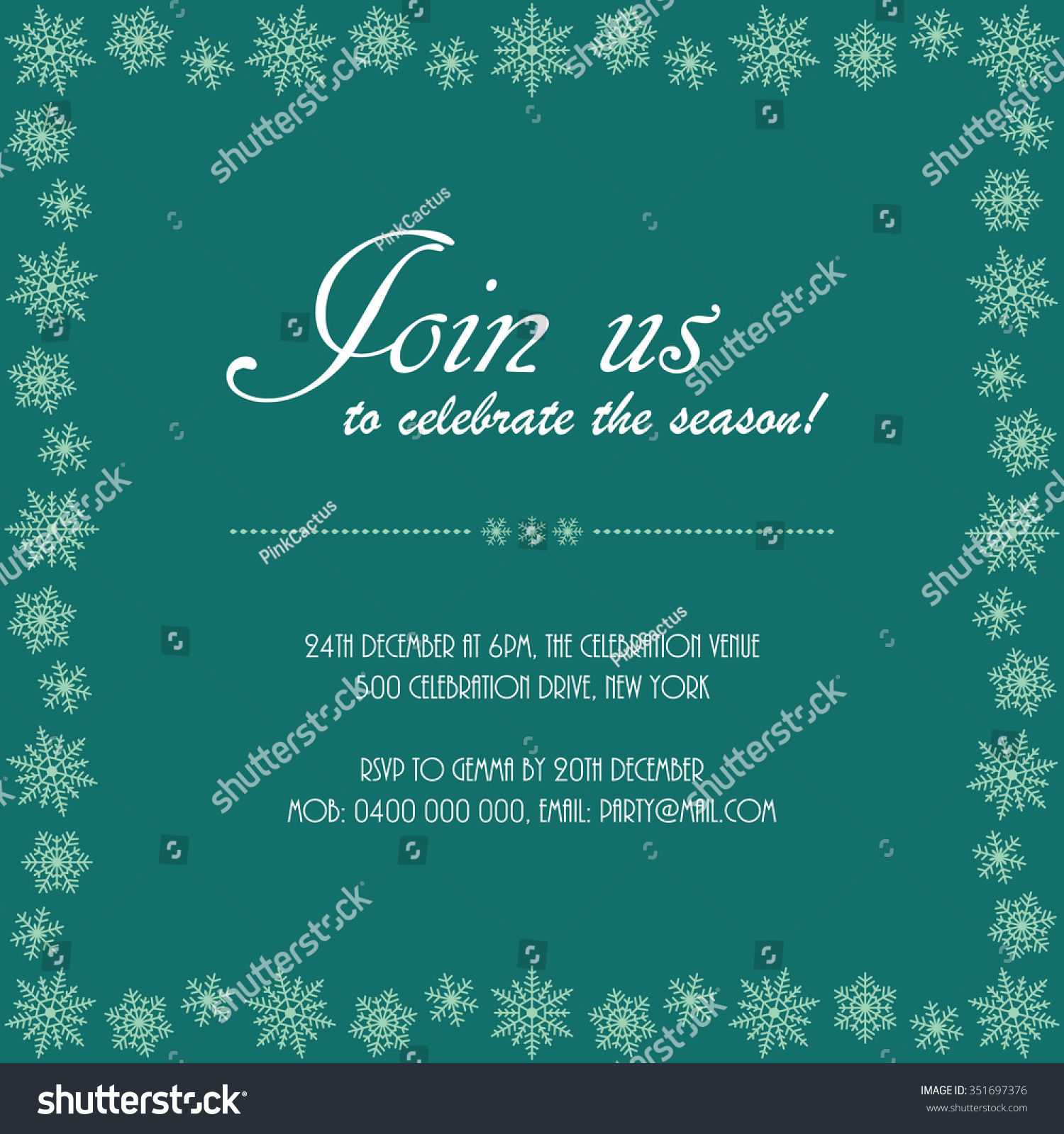 Christmas Party Invitation Snowflake Border Join Stock Vector 351697376 ...