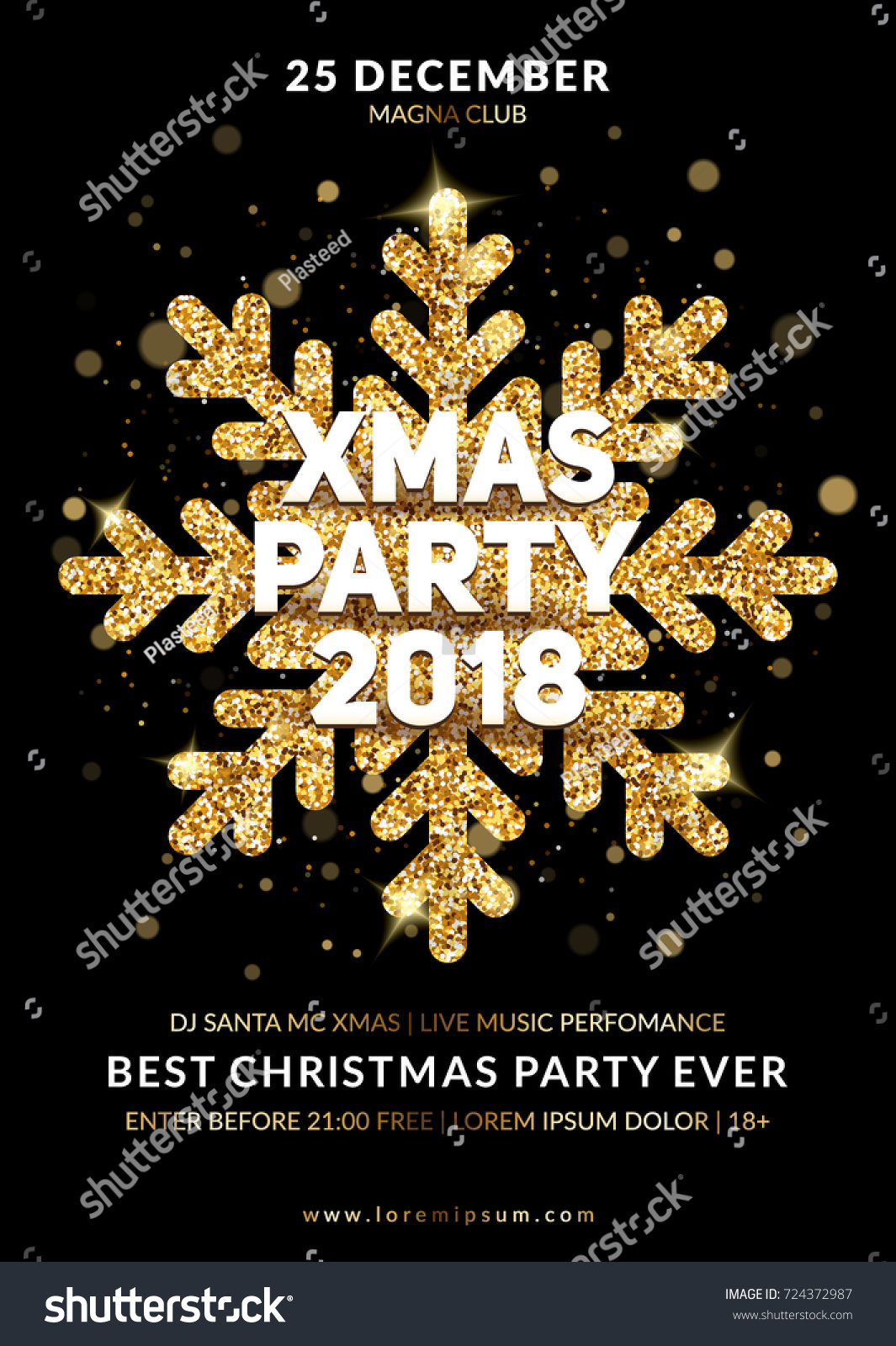 Christmas Party Poster Design Gold Glitter Stock Vector Royalty Free