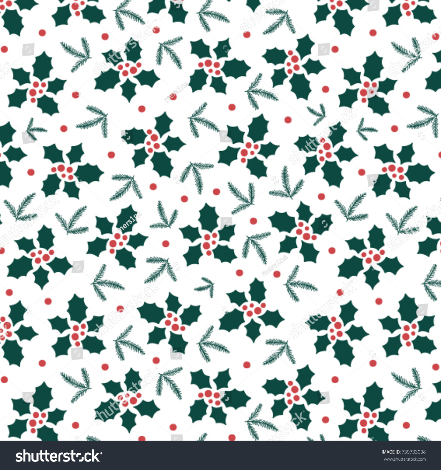 Christmas Pattern Holly Berry Stock Vector 739733008 - Shutterstock