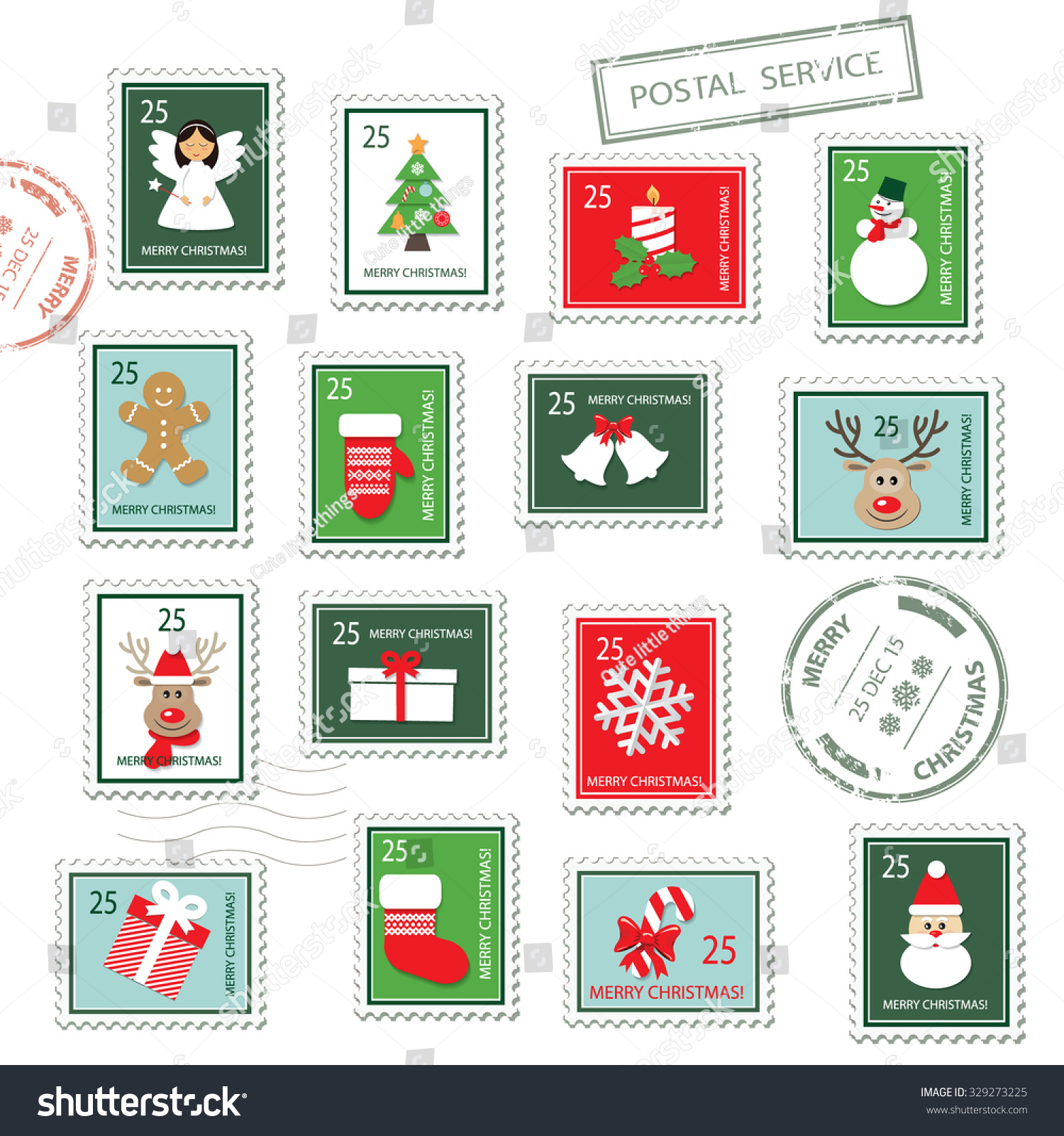 Christmas Postal Stamps Set Isolated On Stock Vector (Royalty Free