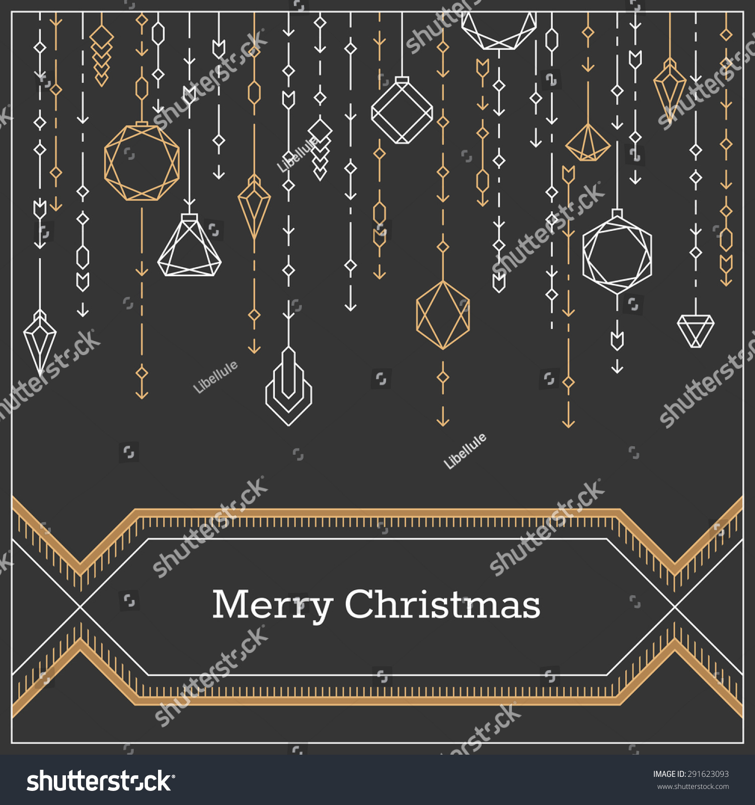 Christmas postcard art deco linear style new year background banner with decorative xmas balls