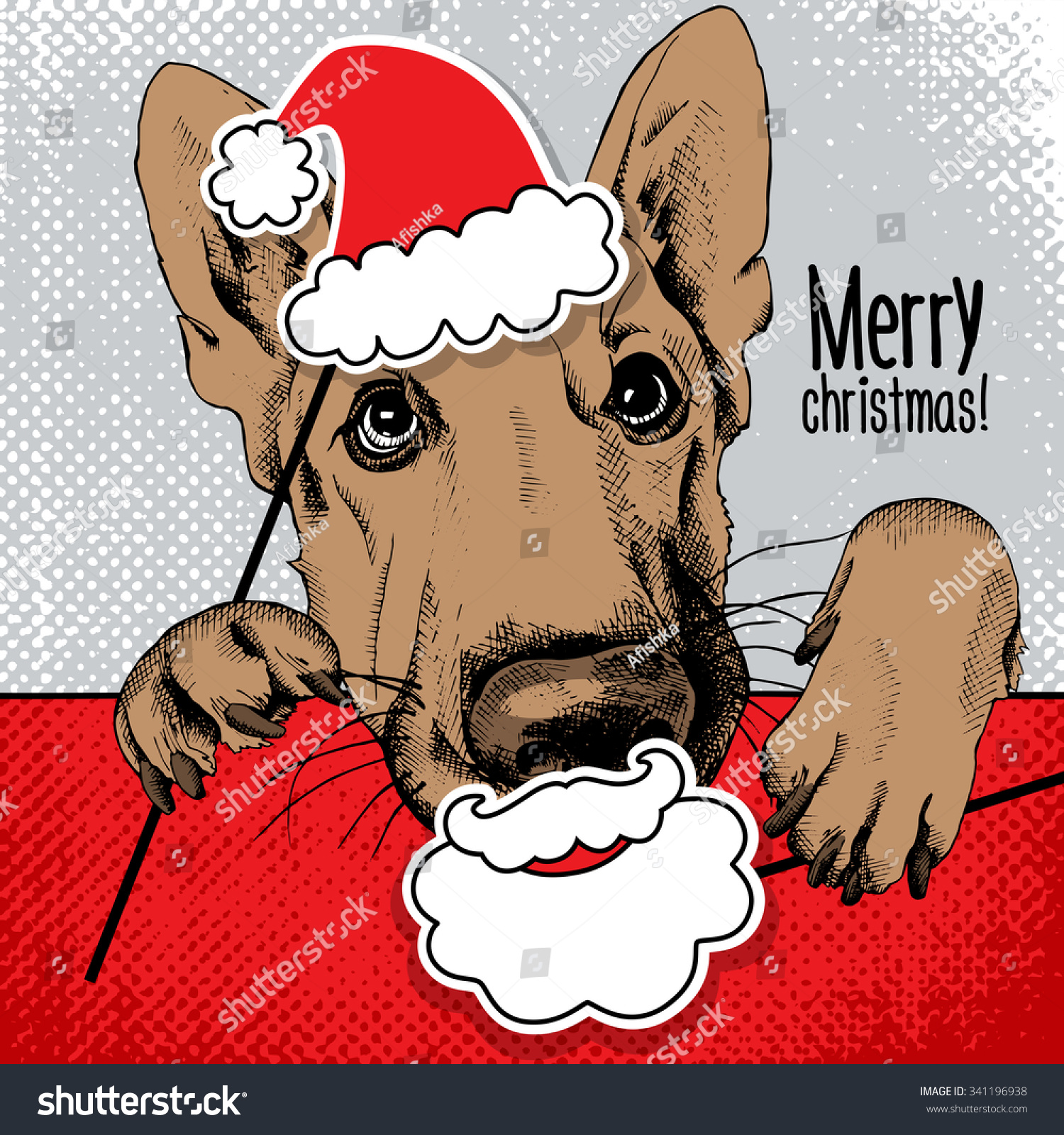 Christmas Poster Portrait Dog German Shepherd Stock Vector (Royalty