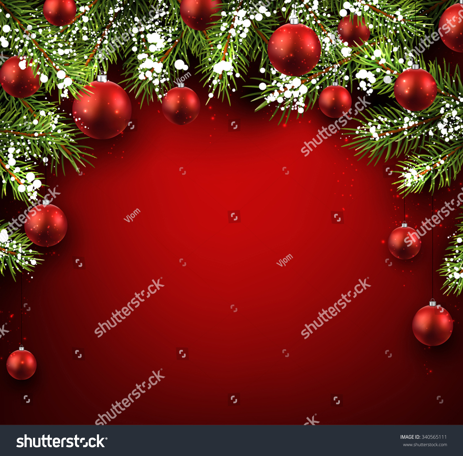 Christmas Red Background With Fir Branches And Balls. Vector ...