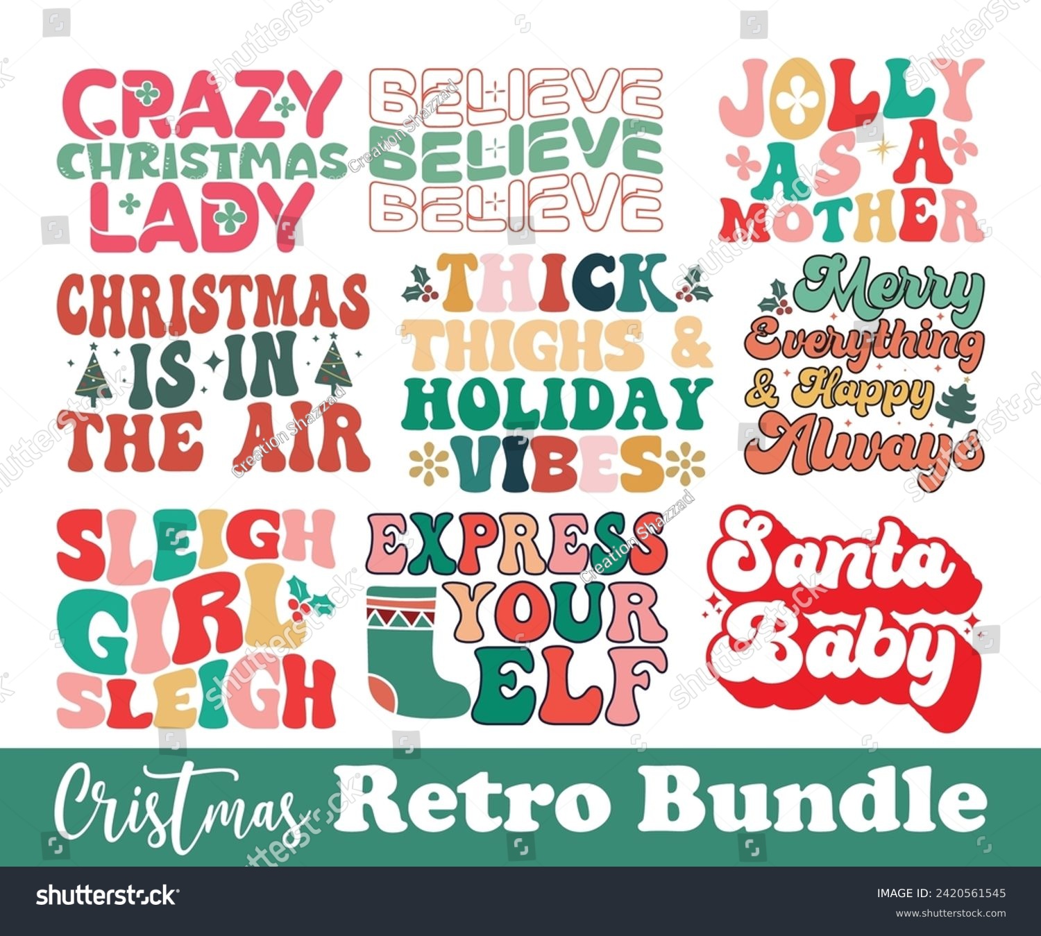 SVG of Christmas Saying, Christmas Retro T-shirt Bundle, Funny Christmas Quotes, Merry Christmas Retro Bundle, Holiday Saying, New Year Quotes, Winter Quotes, Cut File for Cricut svg