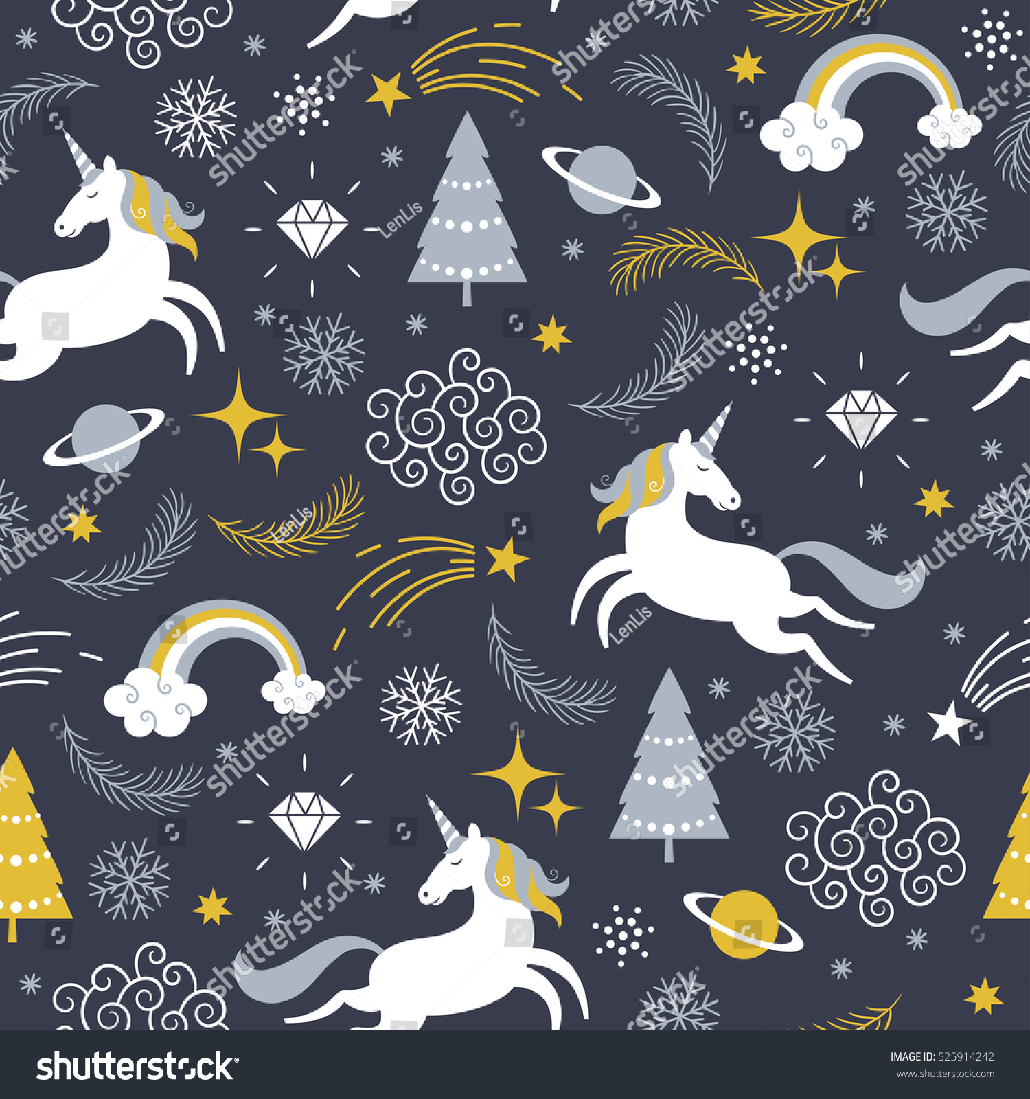 Christmas Seamless Illustration Unicorn Merry Christmas Stock Vector ...