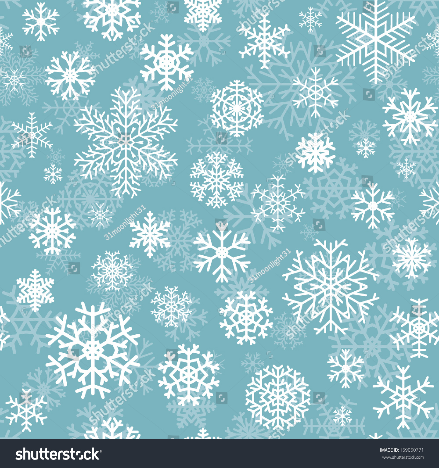 Christmas Seamless Pattern From White Snowflakes On Turquoise ...