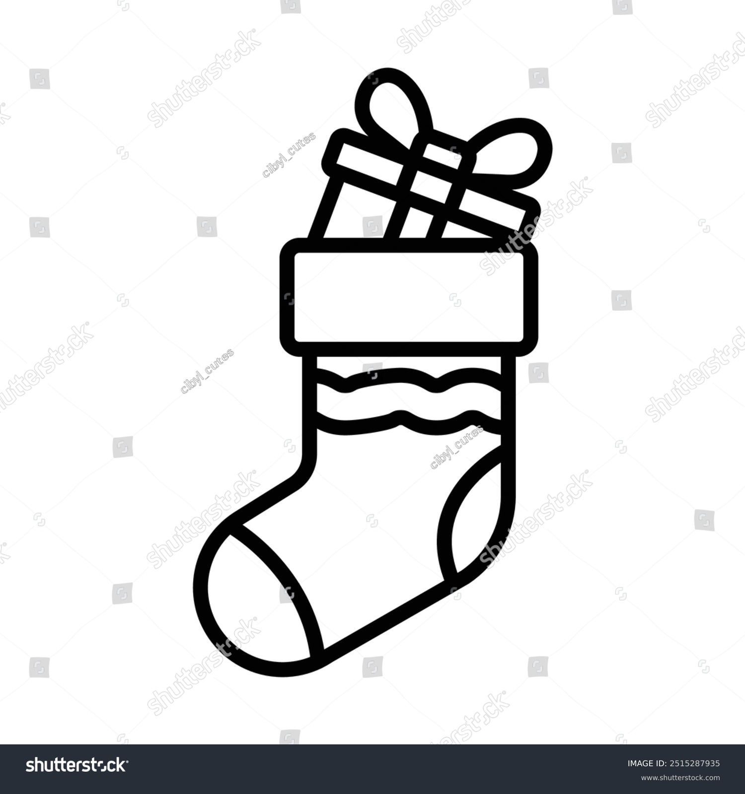 black christmas stocking with gift clip art preview