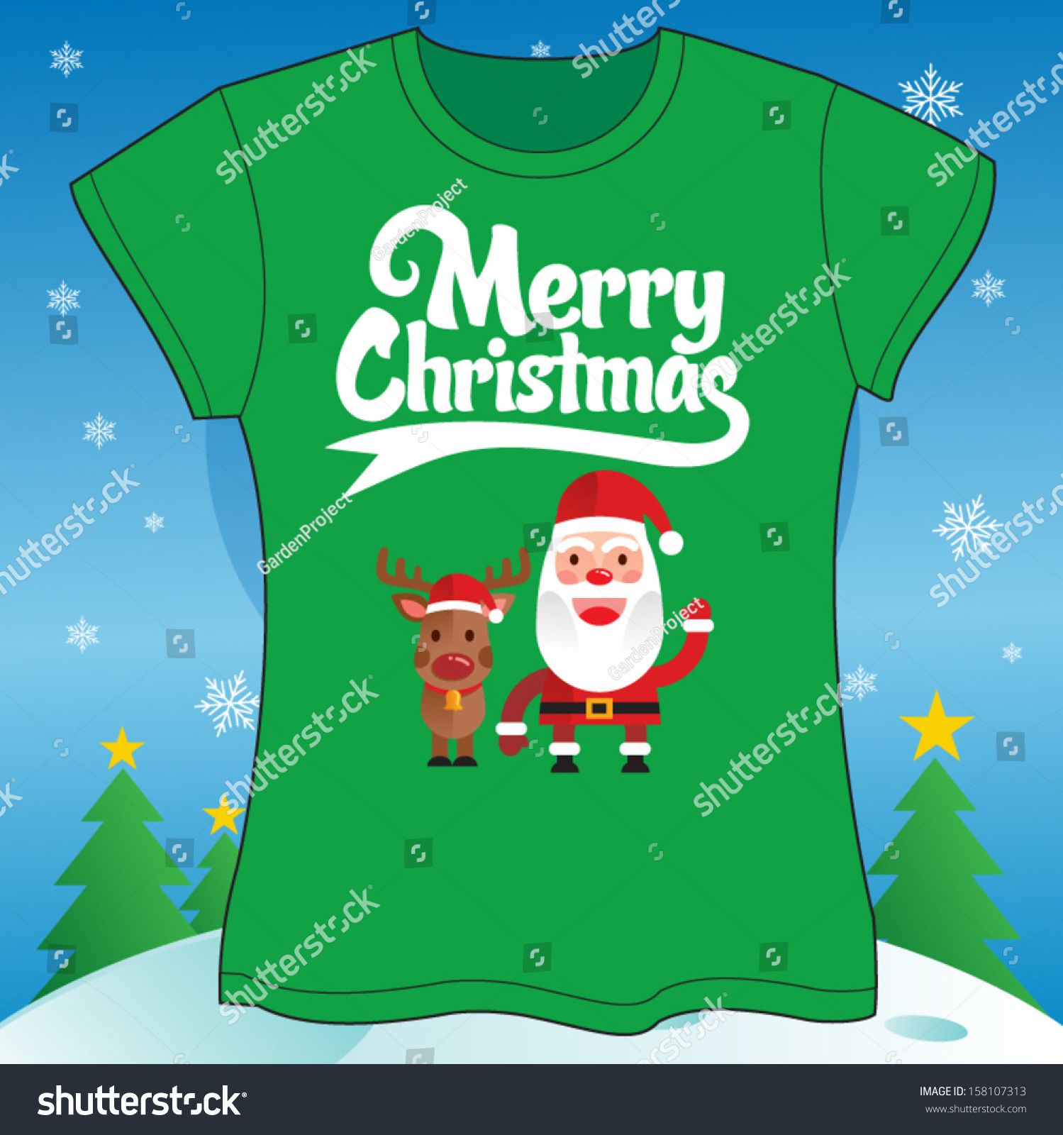 Download Christmas T-Shirt Vector Illustration - 158107313 : Shutterstock
