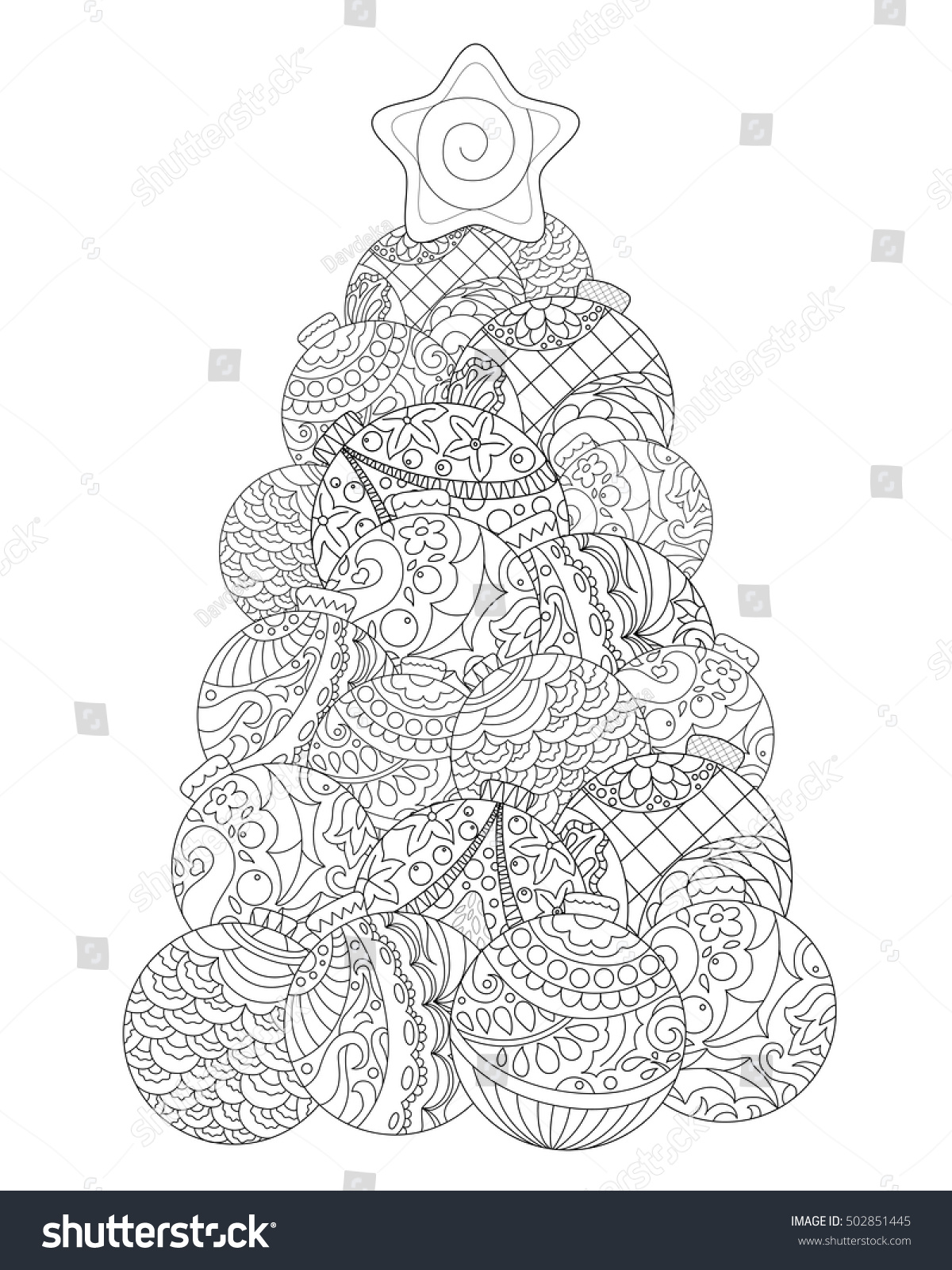 Christmas tree adult coloring page Winter holiday vector illustration Christmas or New Year coloring