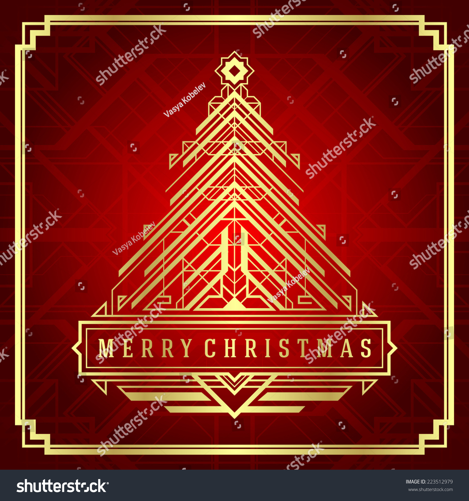 Christmas Tree Art Deco Style Merry Vectores En Stock 223512979