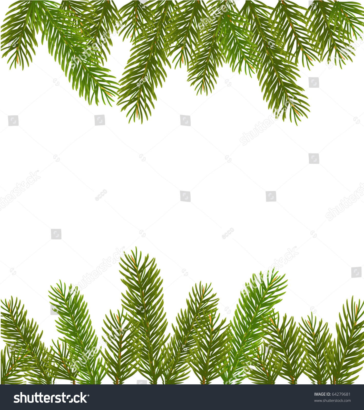 Christmas Tree Branches Border Over White Stock Vector Illustration ...