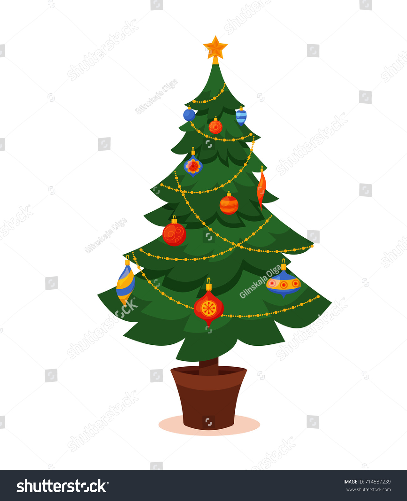 christmas tree decorated vector illustration star decoration balls and light bulb chain gift - Christmas Chain Decorations christmas tree decorated vector illustration star decoration balls and light bulb chain gift - Christmas Chain Decorations