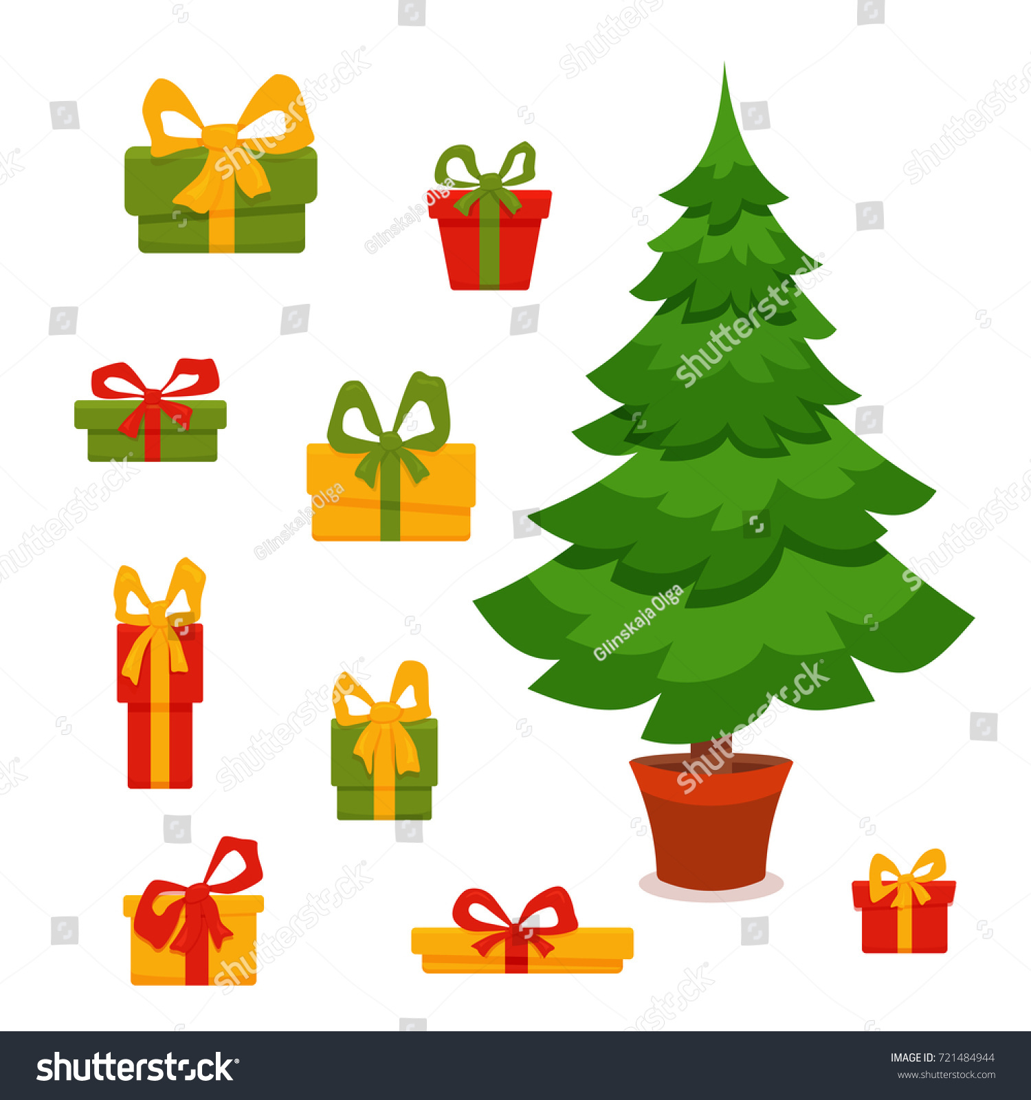 Christmas Tree Decorated Vector Illustration Star Stock Vector