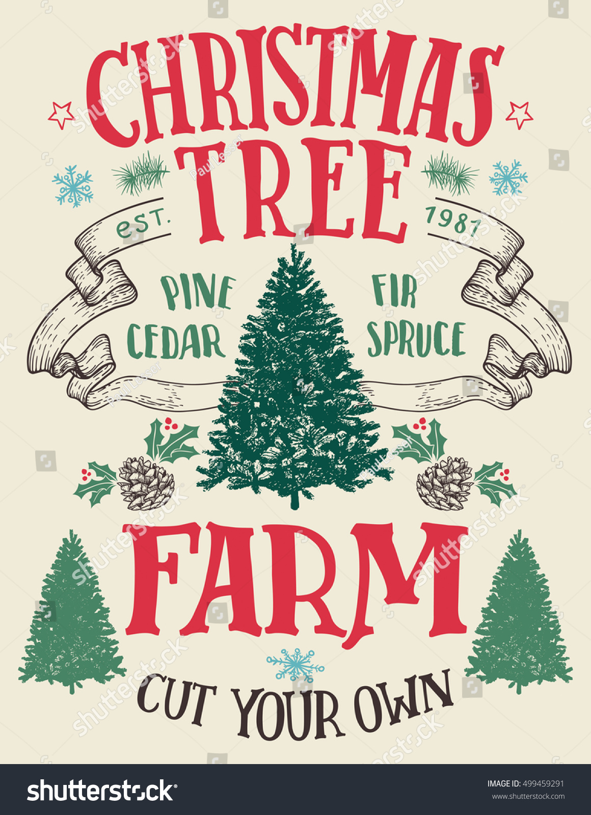 Christmas Tree Farm Cut Your Own Stock Vector 499459291 - Shutterstock