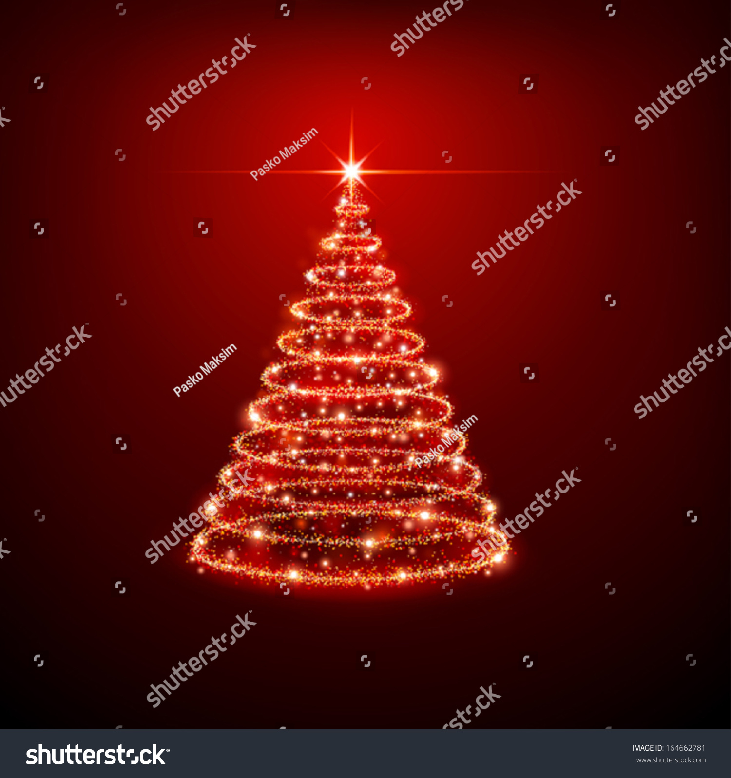 Christmas Tree On Red Background Stock Vector Illustration 164662781 ...