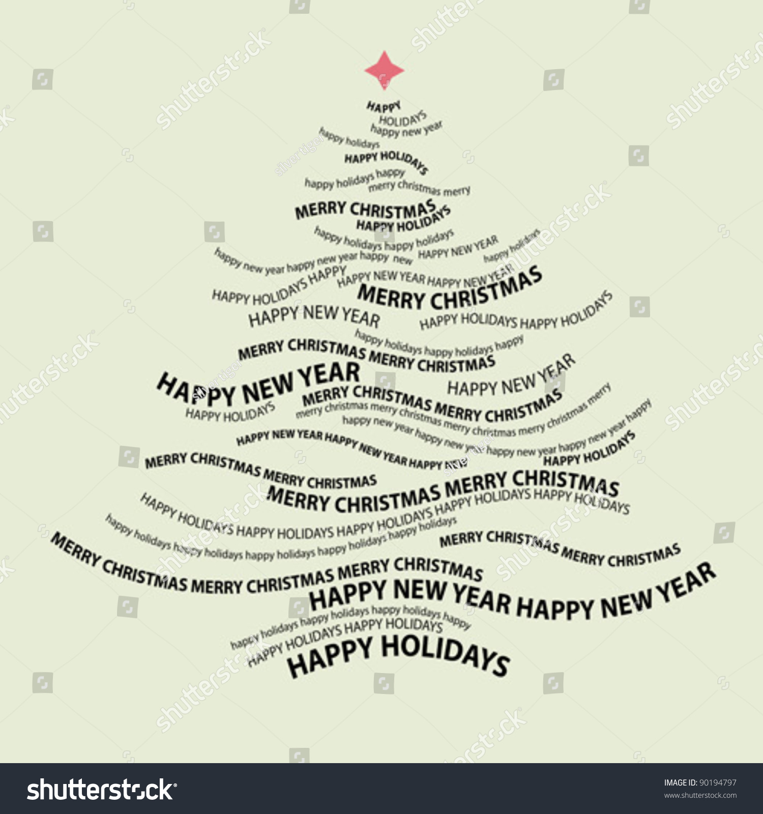 Christmas Tree Shape Words Typographic Composition Stock 
