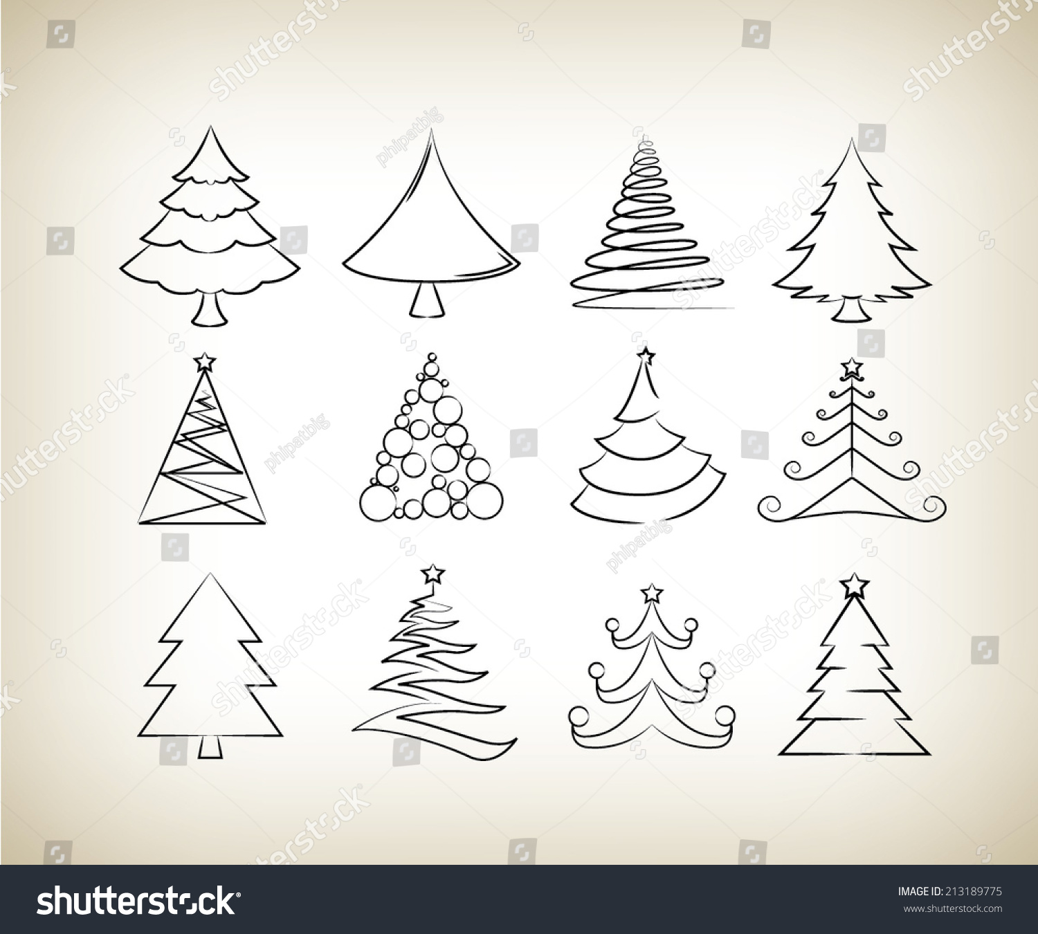 Christmas Tree Sketch Design Xmas Tree Stock Vector Royalty