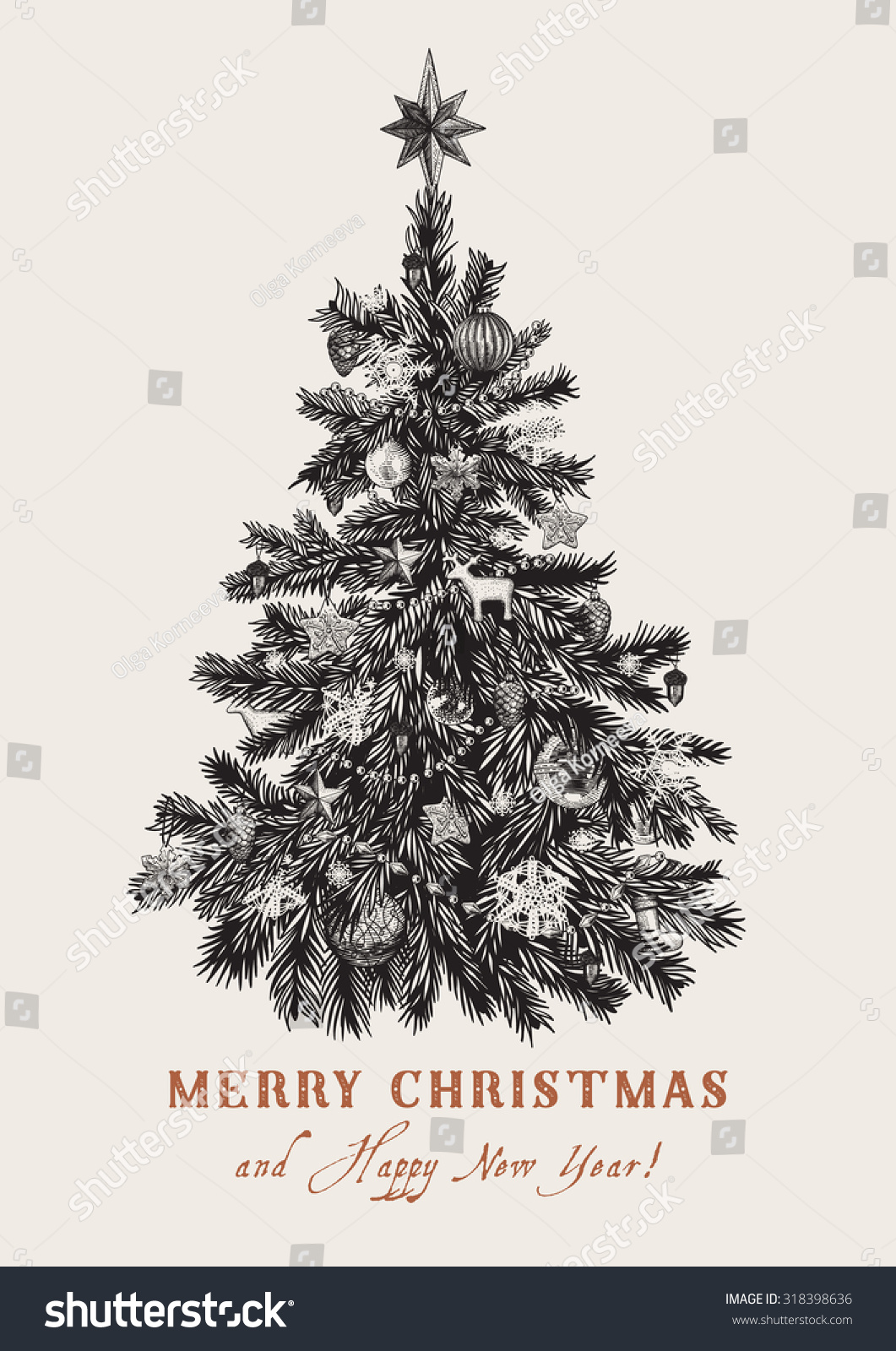 Download Christmas Tree Vector Vintage Illustration Black Stock Vector Royalty Free 318398636 PSD Mockup Templates