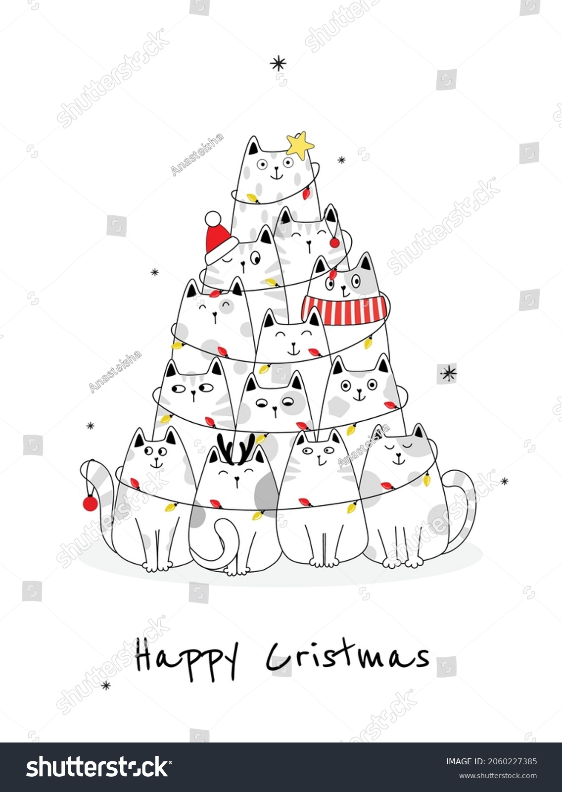 2,711 Cat with christmas lights Stock Illustrations, Images & Vectors ...