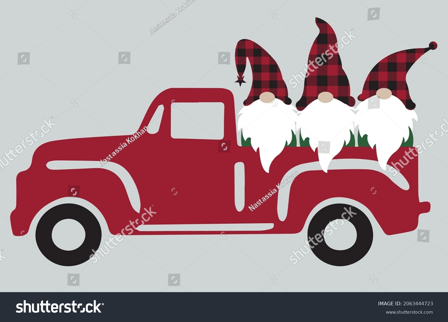 SVG of Christmas truck with christmas gnome svg cut file for winter home decoration. Vector illuctration for cutting machine. Christmas gnome with buffalo plaid hat. Red vintage truck with gnome.  svg