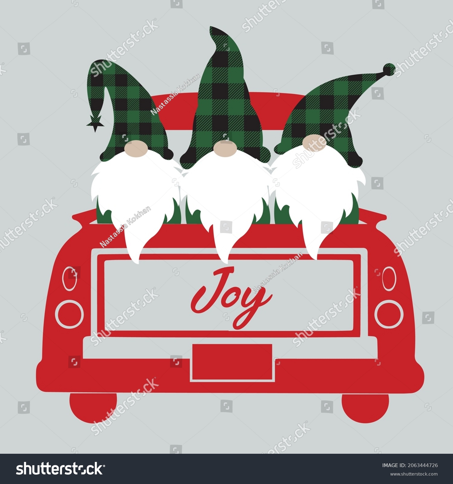 SVG of Christmas truck with christmas gnome svg cut file for winter home decoration. Vector illuctration for cutting machine. Christmas gnome with buffalo plaid hat. Red vintage truck with gnome.  svg