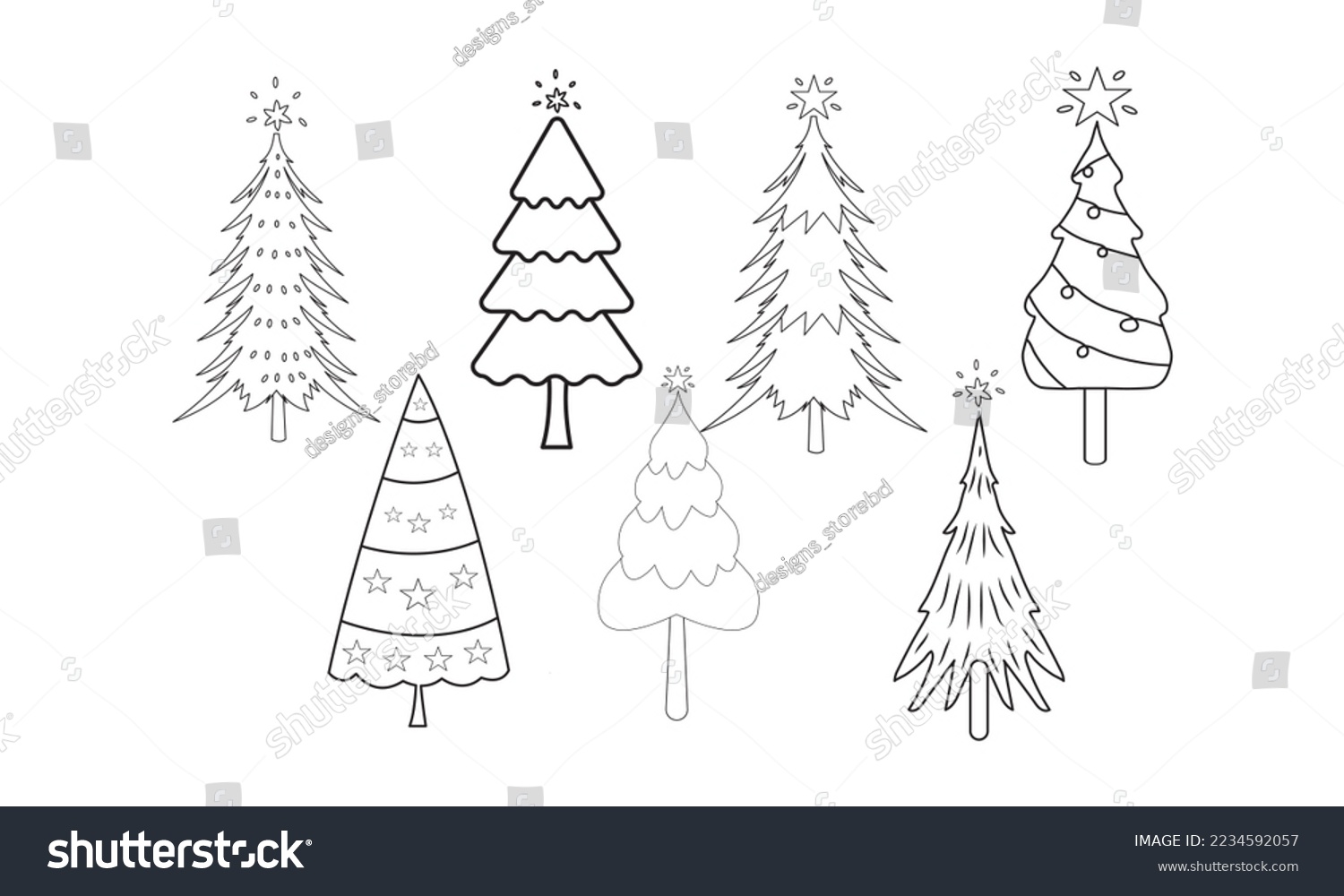 SVG of Christmas vector, Christmas tree hand drawn illustration, Pine tree silhouettes Evergreen forest firs and spruces black shapes, wild nature trees templates. Vector illustration woodland trees set svg