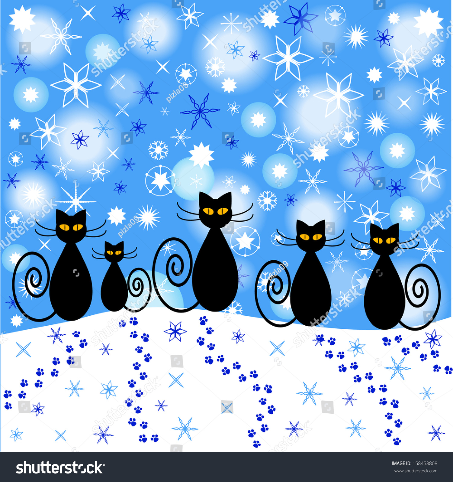 christmas vector illustration cartoon of cats and snow
