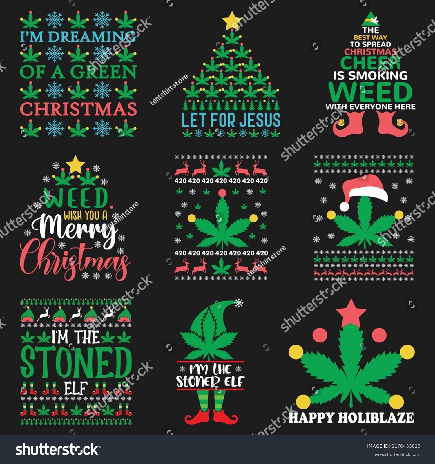 SVG of Christmas Weed Cannabis Typography Vector T-shirt svg