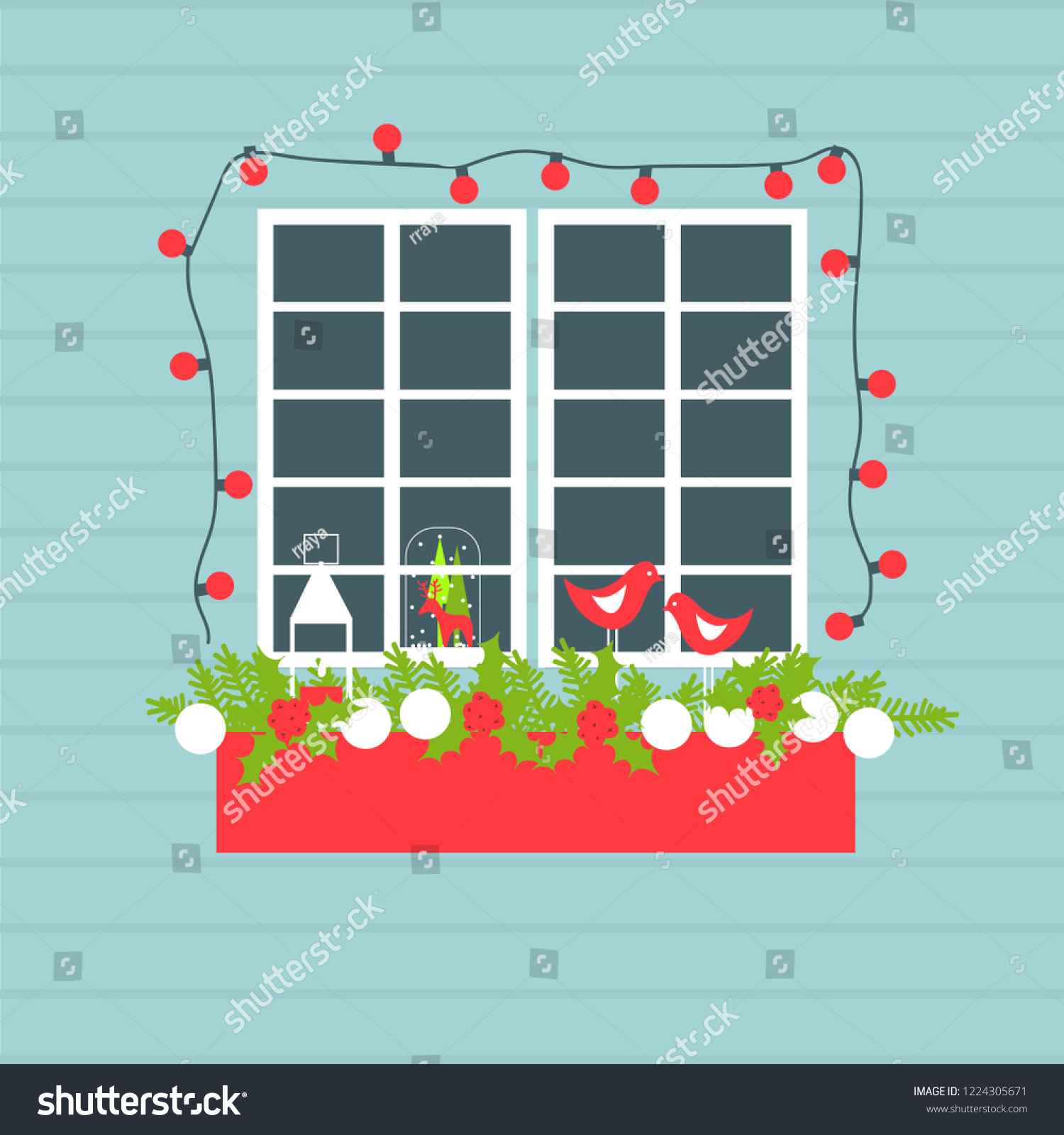 Download Christmas Window Vector Illustration Stock Vector Royalty Free 1224305671 PSD Mockup Templates