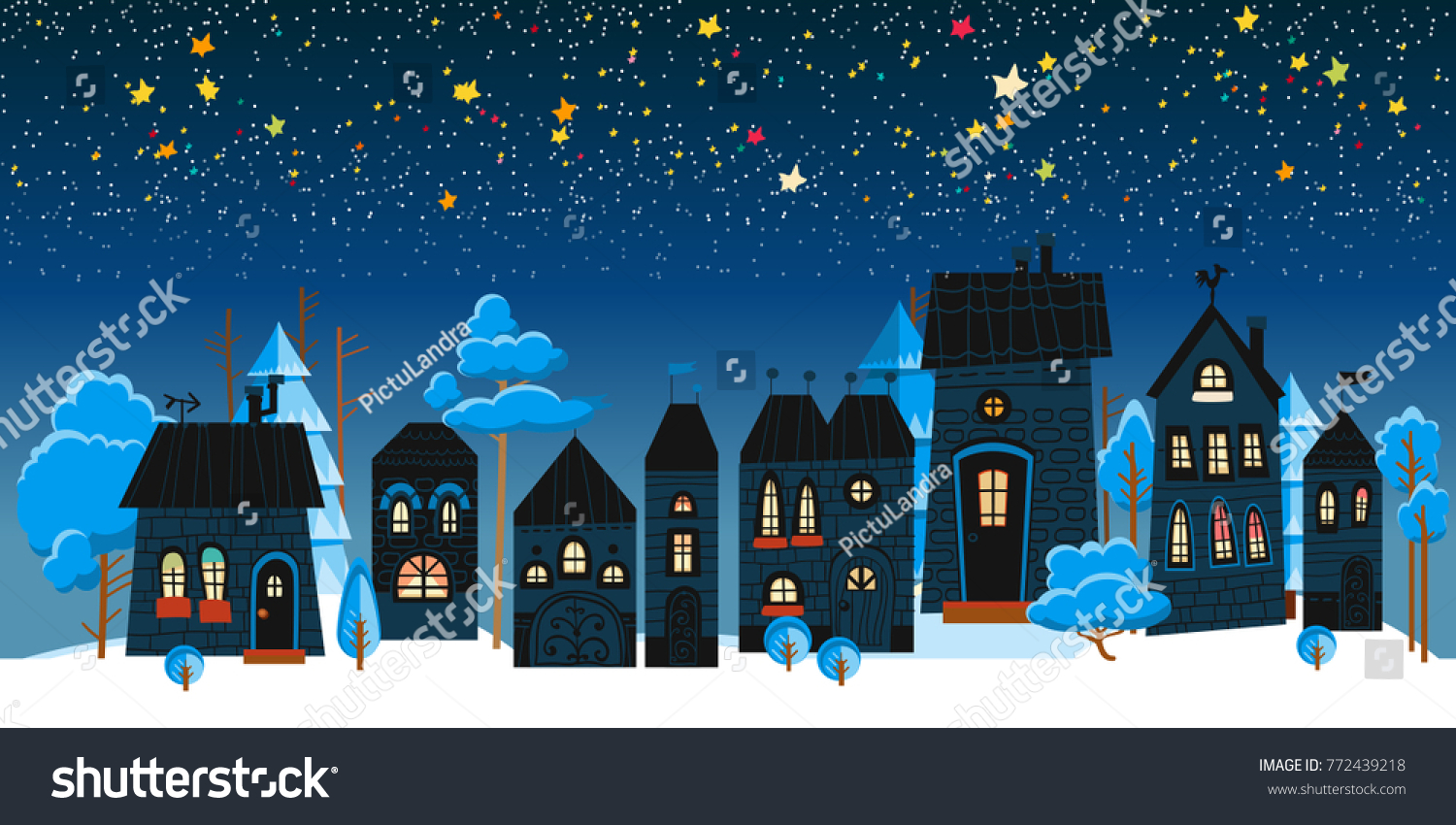 Christmas Winter Landscape Night Background Holidays Stock Vector