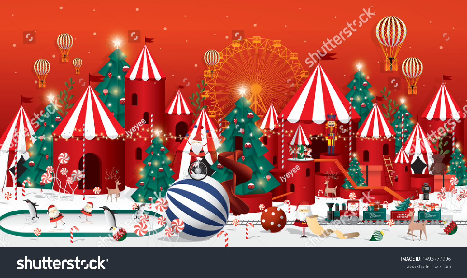 Christmas Winter Wonderland Greetings Template Vectorillustration Stock