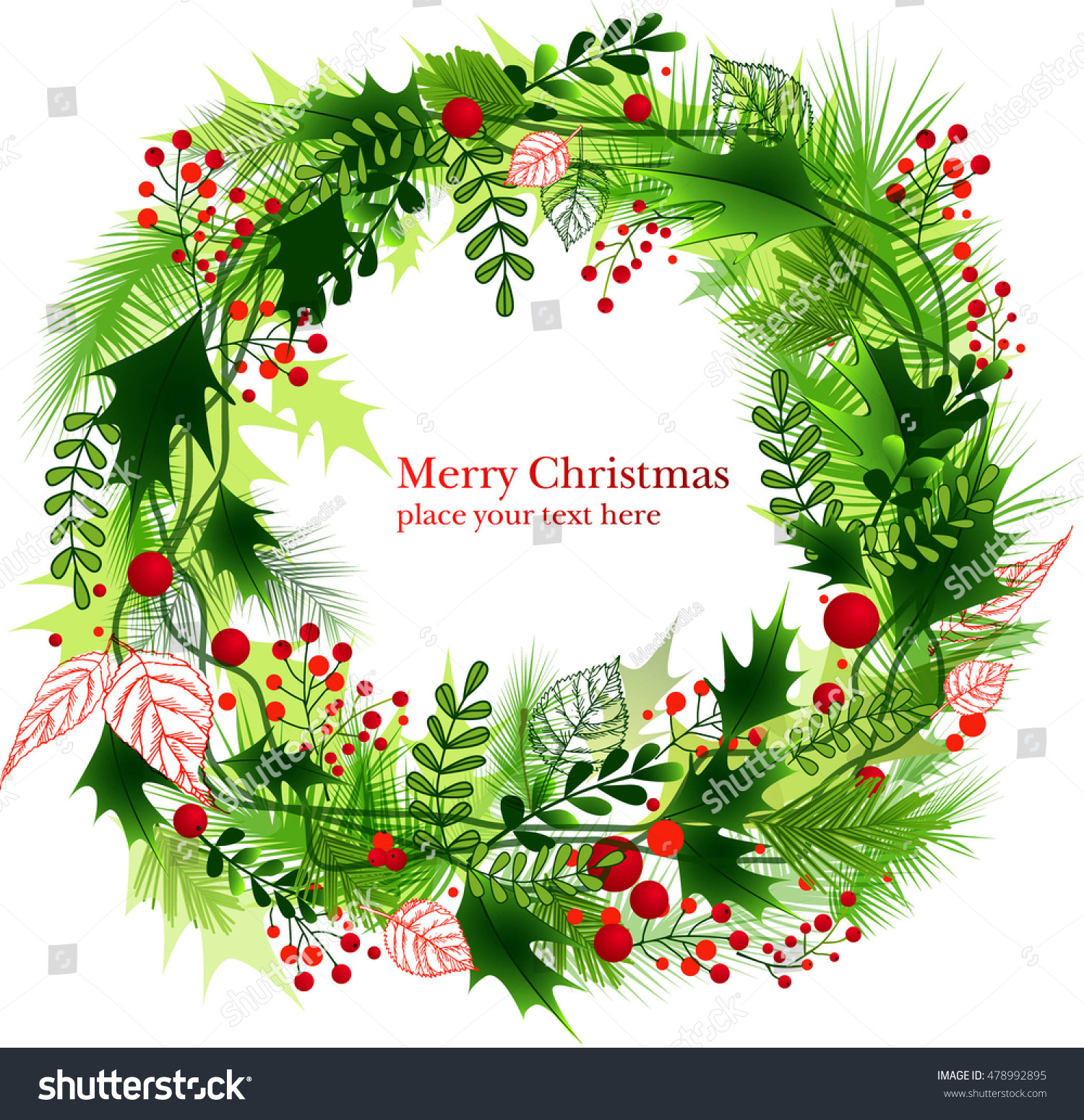 Christmas Wreath Vector Illustration Stock Vector 478992895 - Shutterstock