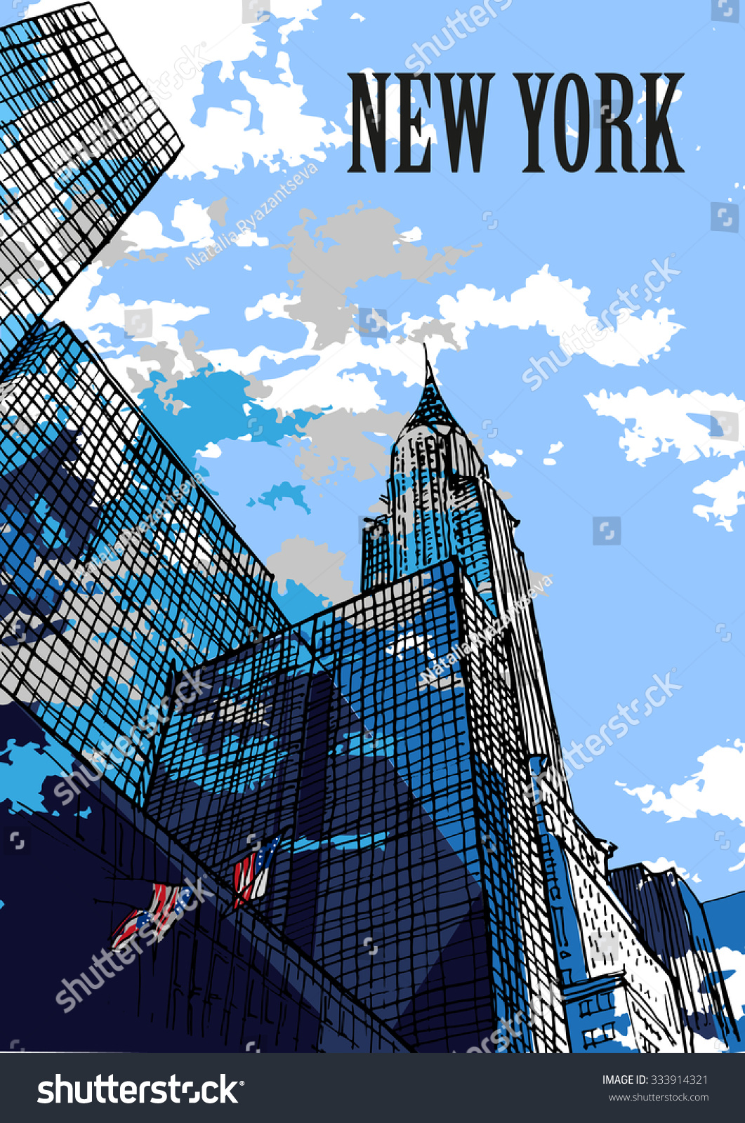 SVG of CHRYSLER BUILDING, NEW YORK, USA: Chrysler building and skyscrapers, hand drawn sketch, vector. svg
