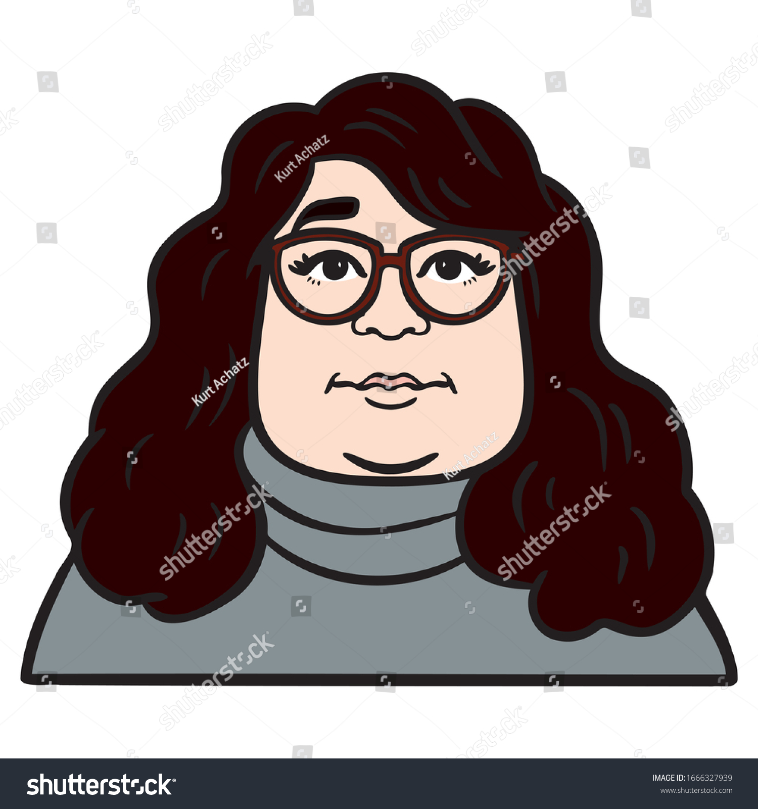 Chubby Woman Curly Brown Hair Glasses Stock Vector Royalty Free 1666327939 8368