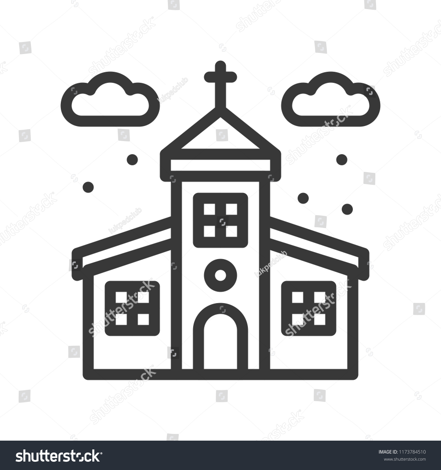 church and snowfall Merry Christmas icon set outline design editable stroke