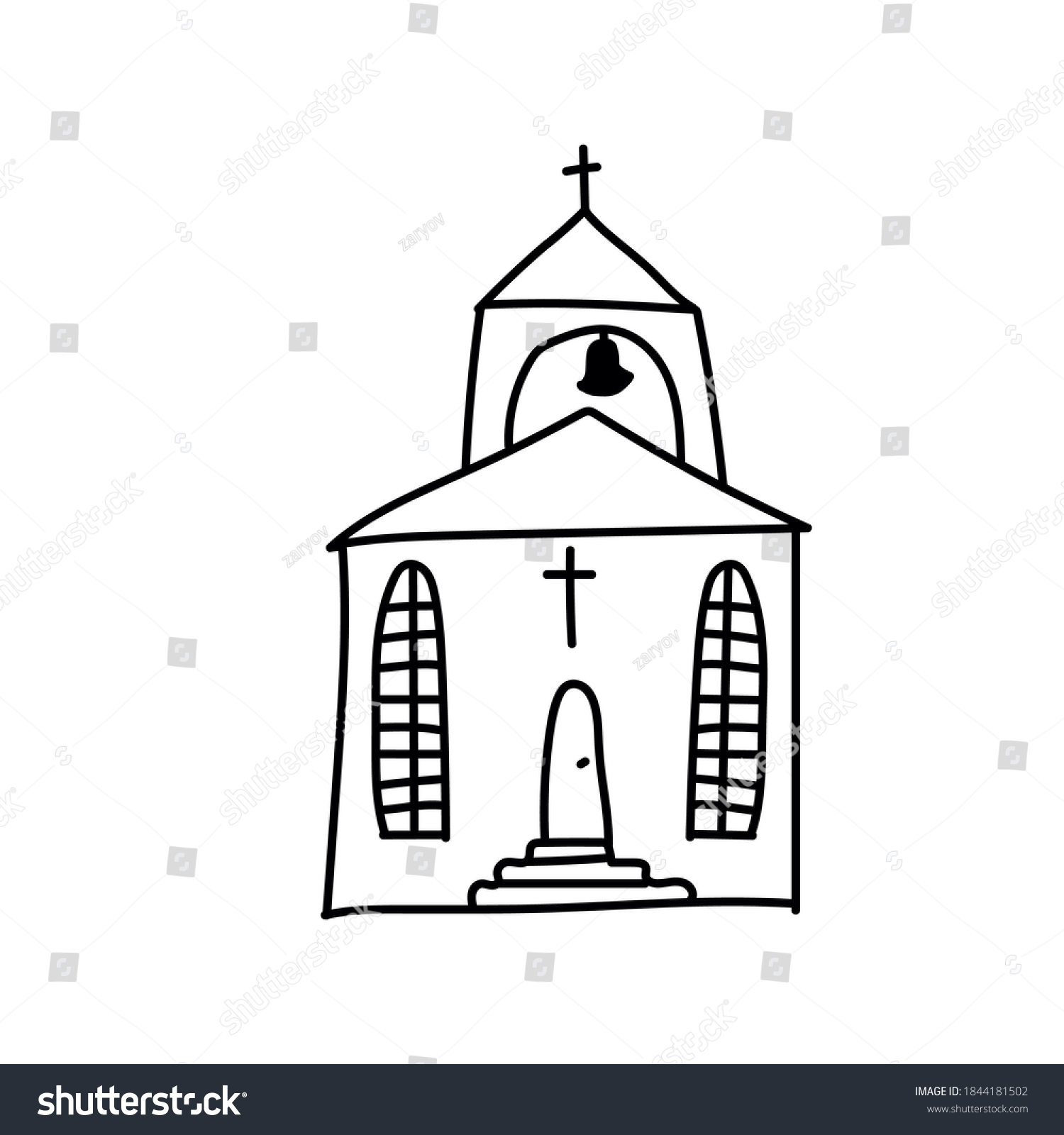 Church Cartoon Vector Illustration Black White Stock Vector (Royalty ...