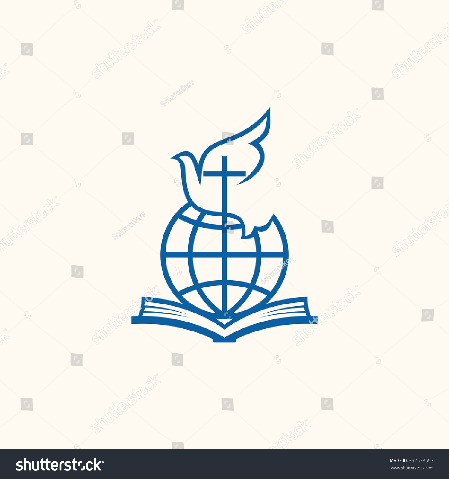 Church Logo. Christian Symbols. Holy Bible, World, Cross And Dove Stock ...