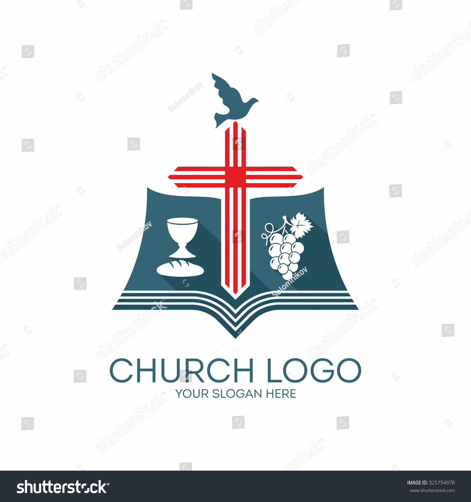 Church Logo Cross Grape Dove Stock Vector (Royalty Free) 325754978